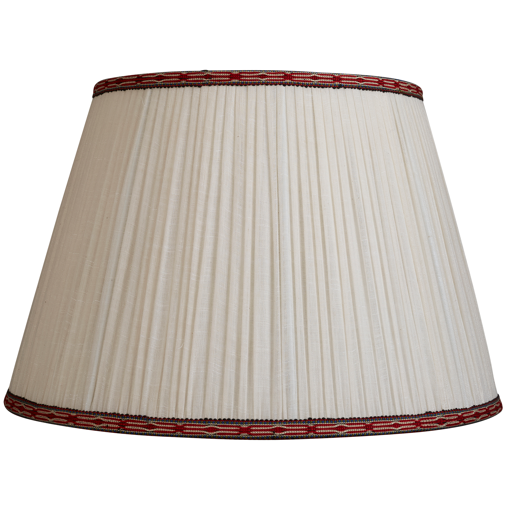 18 Inch (46cm) Gathered cream cotton lampshade with red/blue embroidered trim