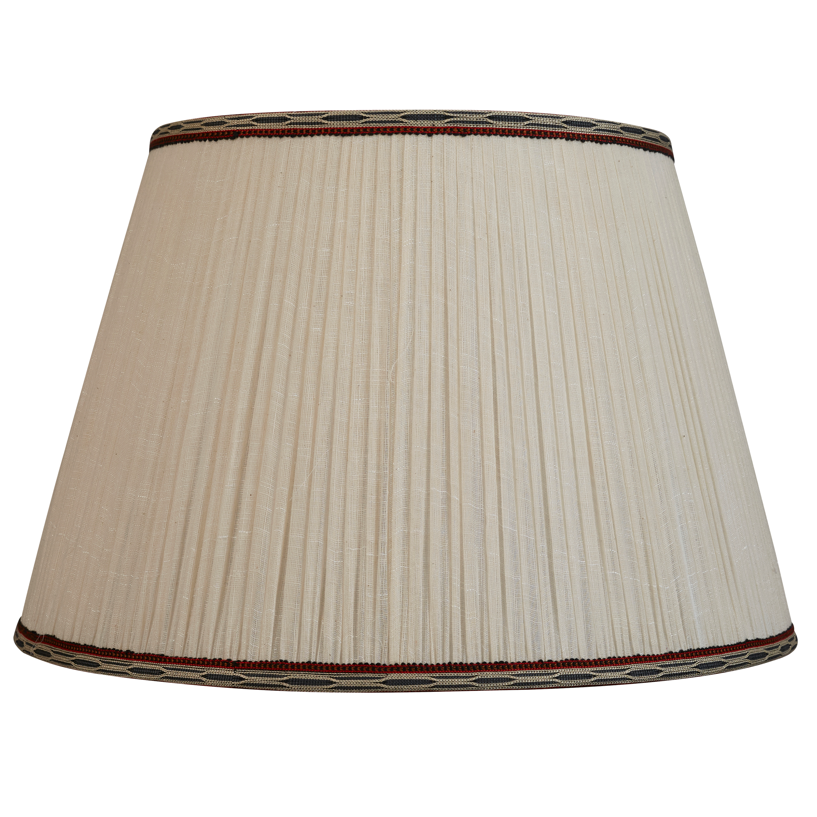 18 Inch (46cm) Gathered cream cotton lampshade with red/air force blue embroidered trim