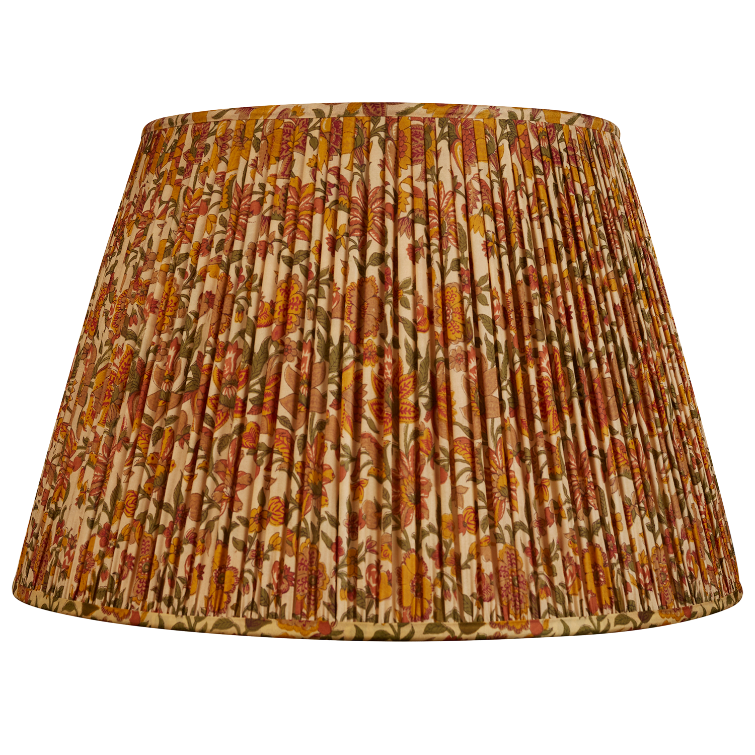 18 Inch (46cm) Green and caramel red floral design silk sari lampshade