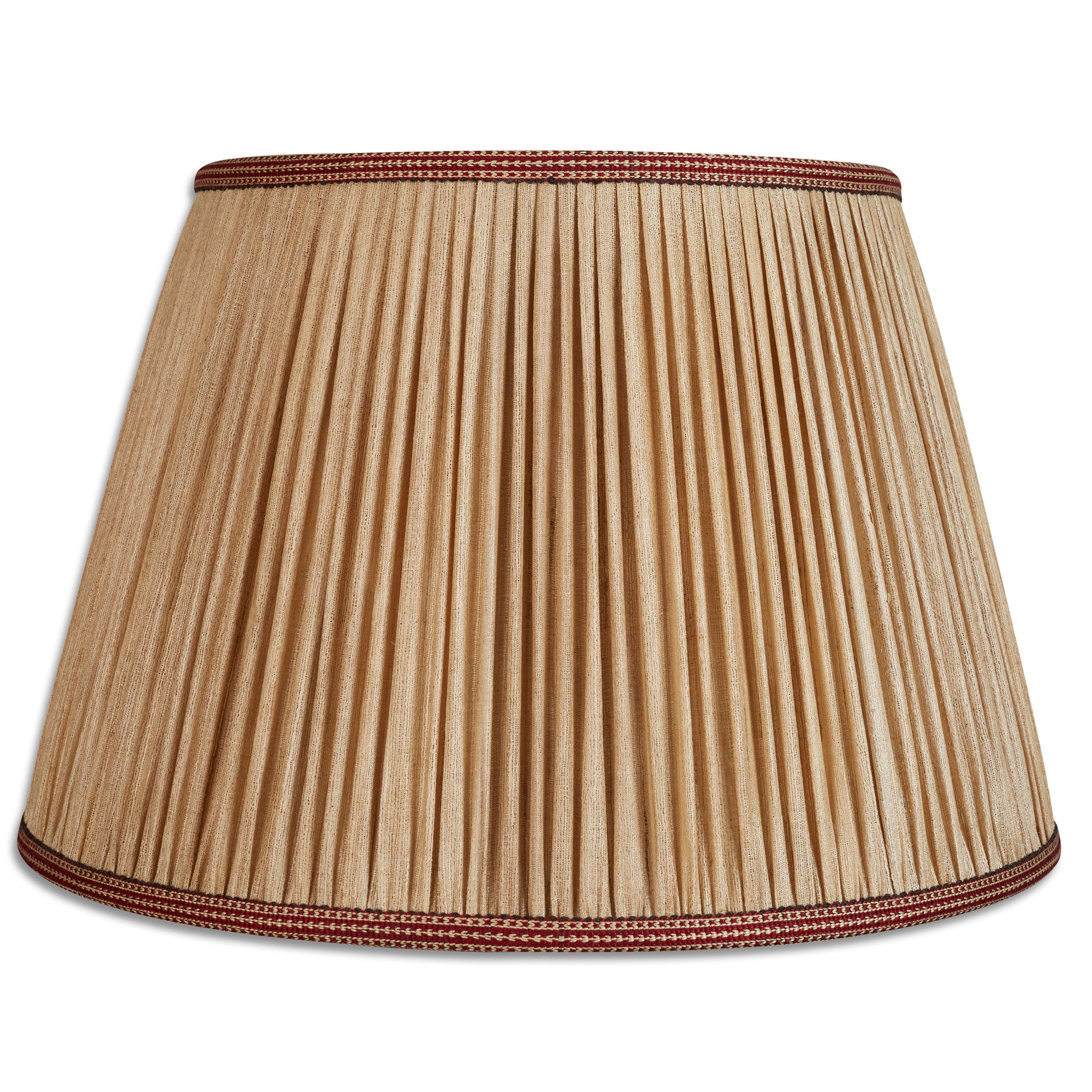 18 Inch (46cm) Raw silk gathered lampshade with red cotton embroidered trim lampshade