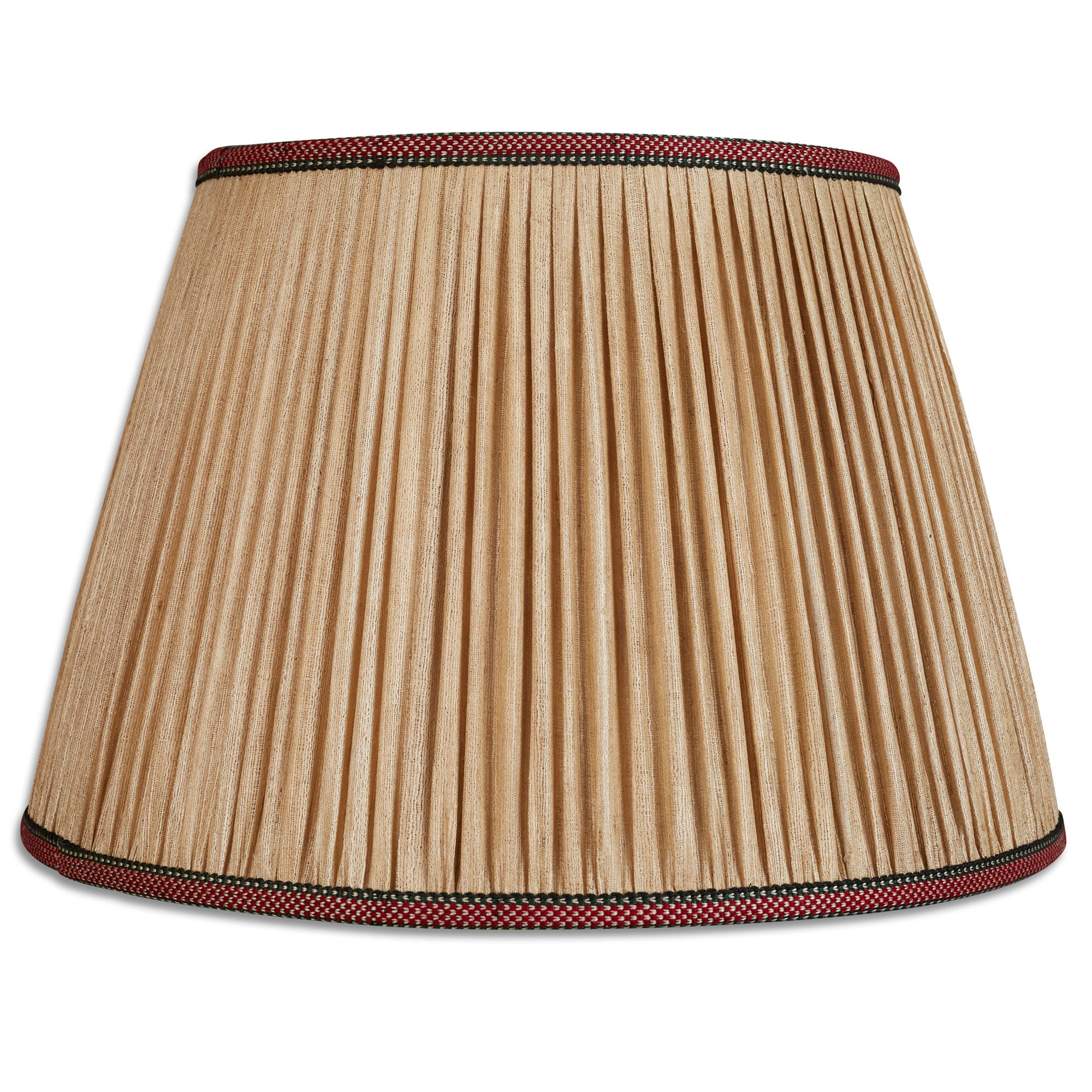 18 Inch (46cm) Raw silk gathered lampshade with red and green cotton embroidered trim lampshade