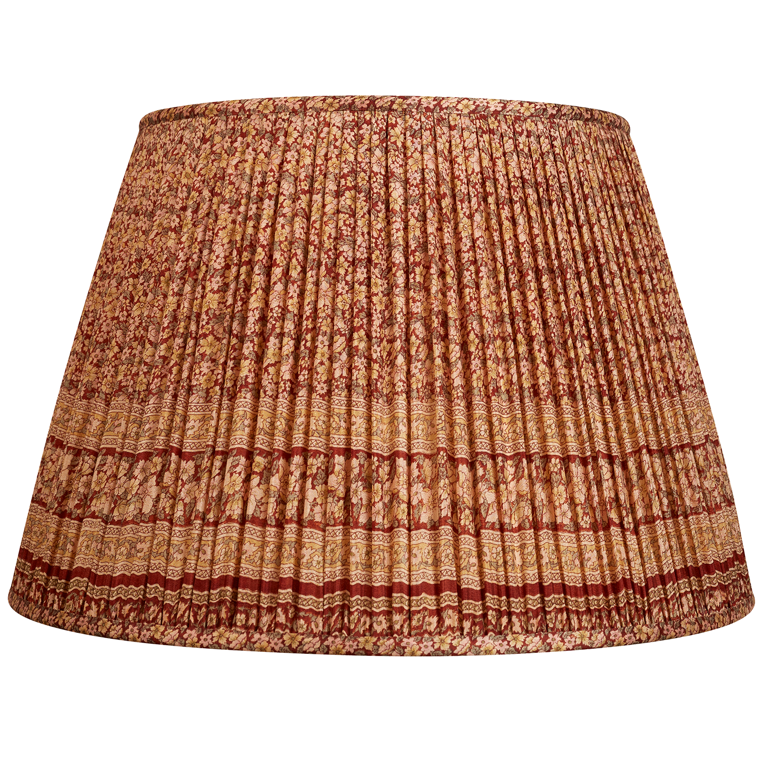 18 Inch (46cm) Burgundy and caramel petit fleur floral design silk sari lampshade with border