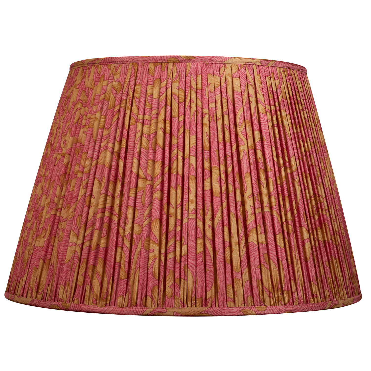 18 Inch Pink floral with camel/tan leaf silk sari lampshade