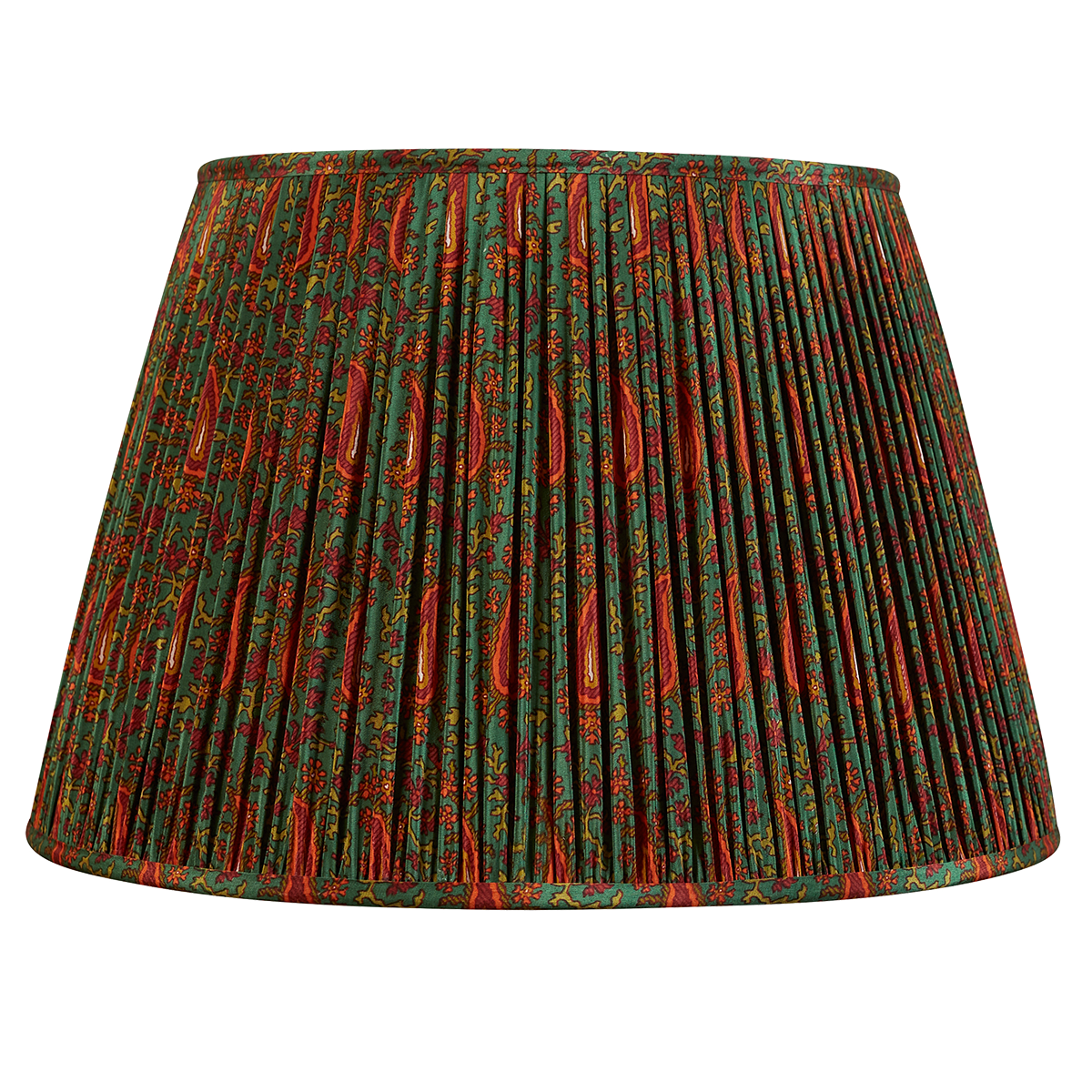 18 Inch Deep forest green floral design silk sari lampshade