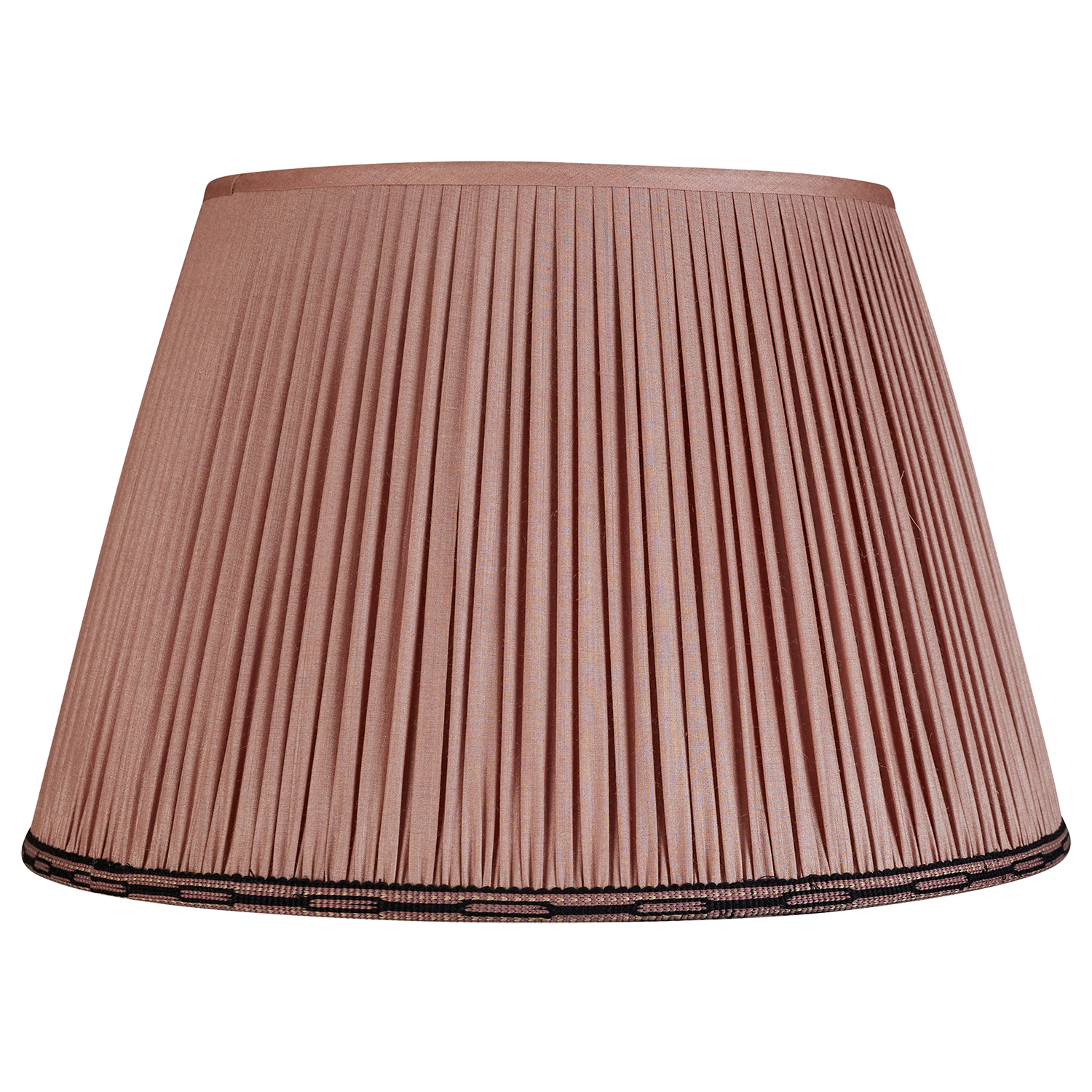 18 Inch Dusky pink Tussar silk lampshade with pink/black cotton embroidered braid to top base