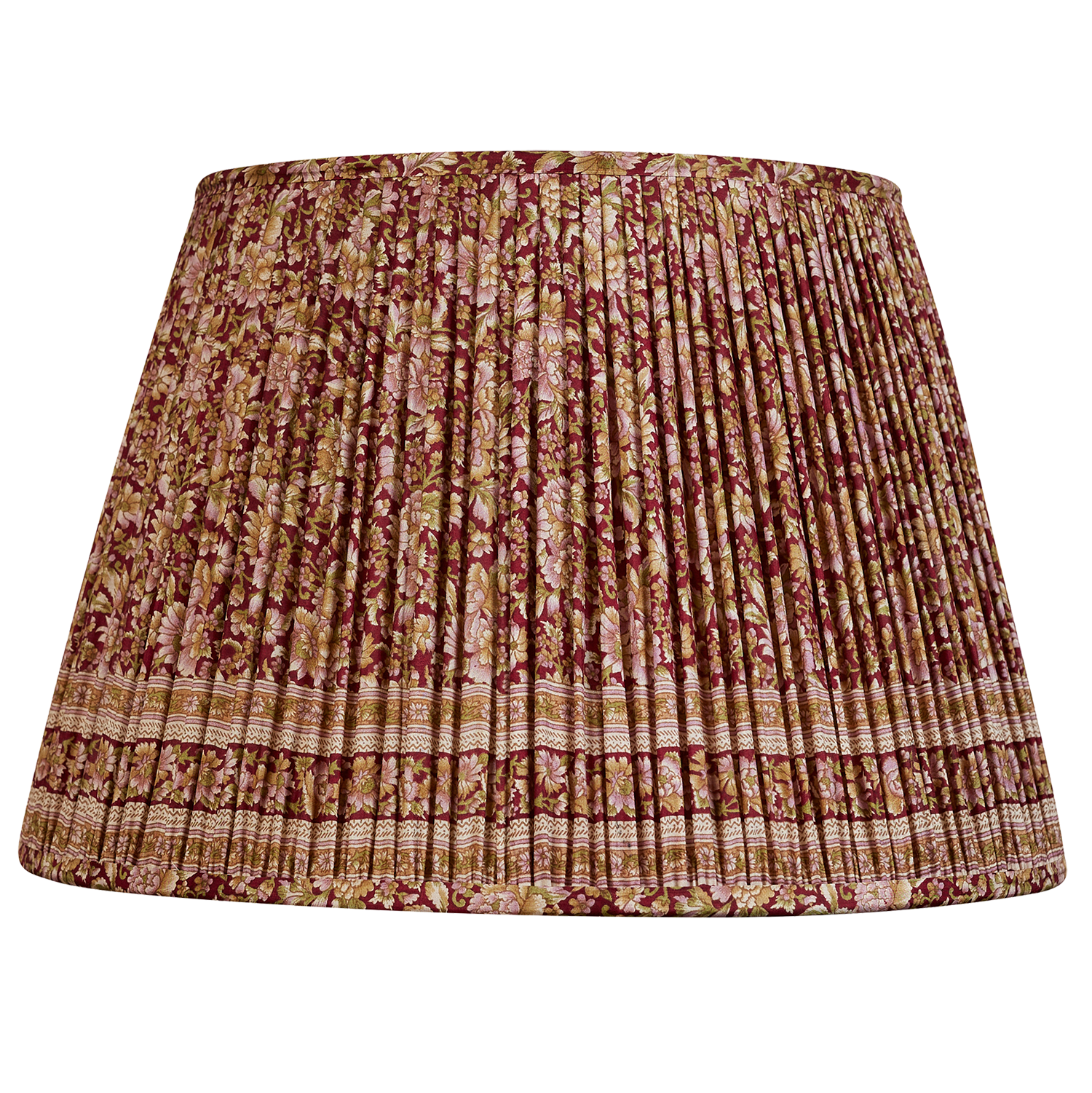 18 Inch Bordeaux and pink/green floral design silk sari lampshade with border