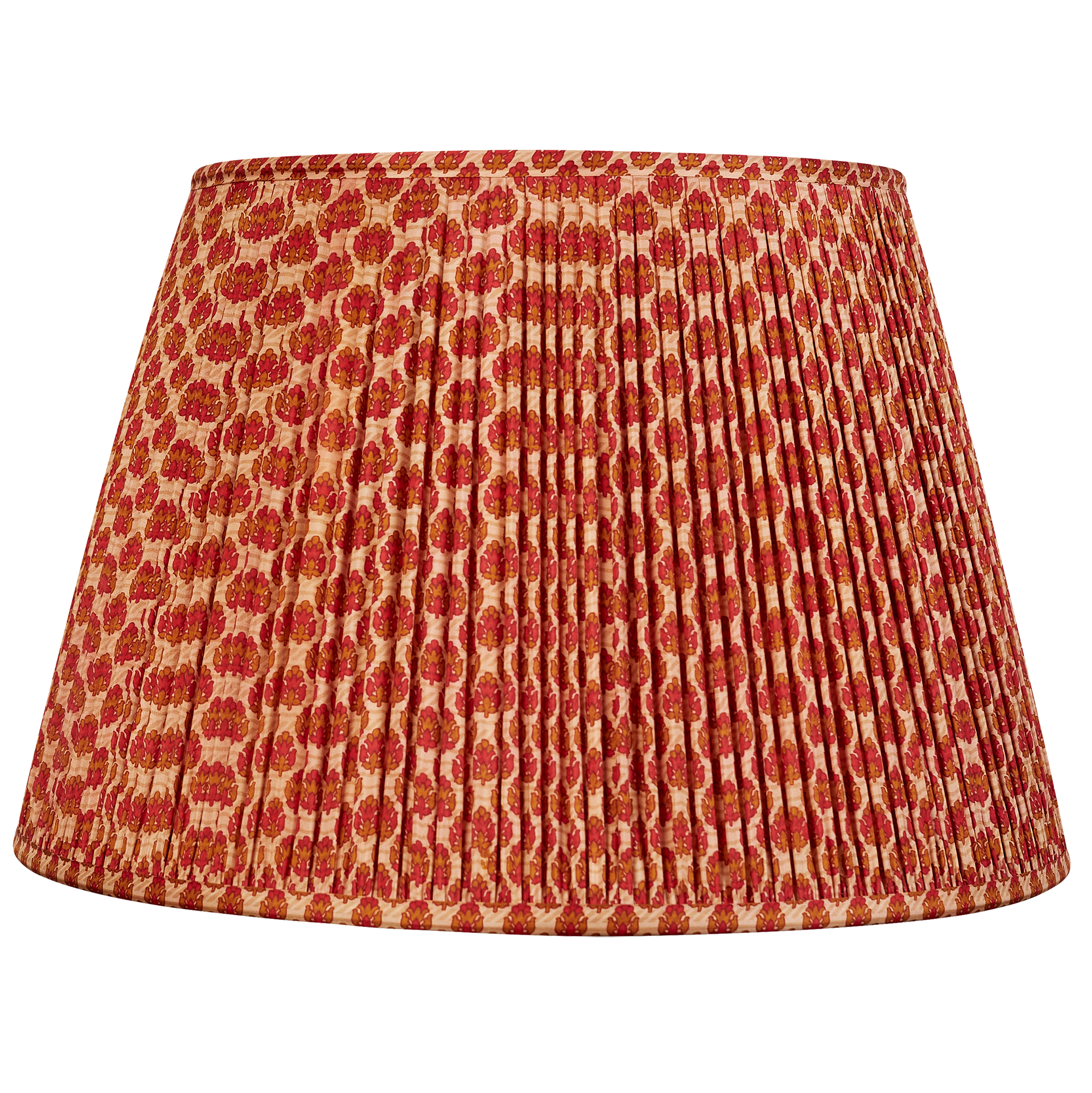 18 Inch Deep red and tan floral design silk sari lampshade