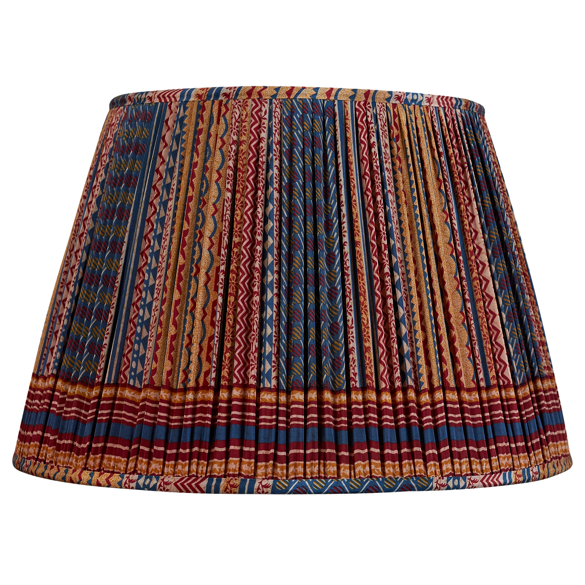 18 Inch Burgundy camel and blue abstract stripe silk sari lampshade with border