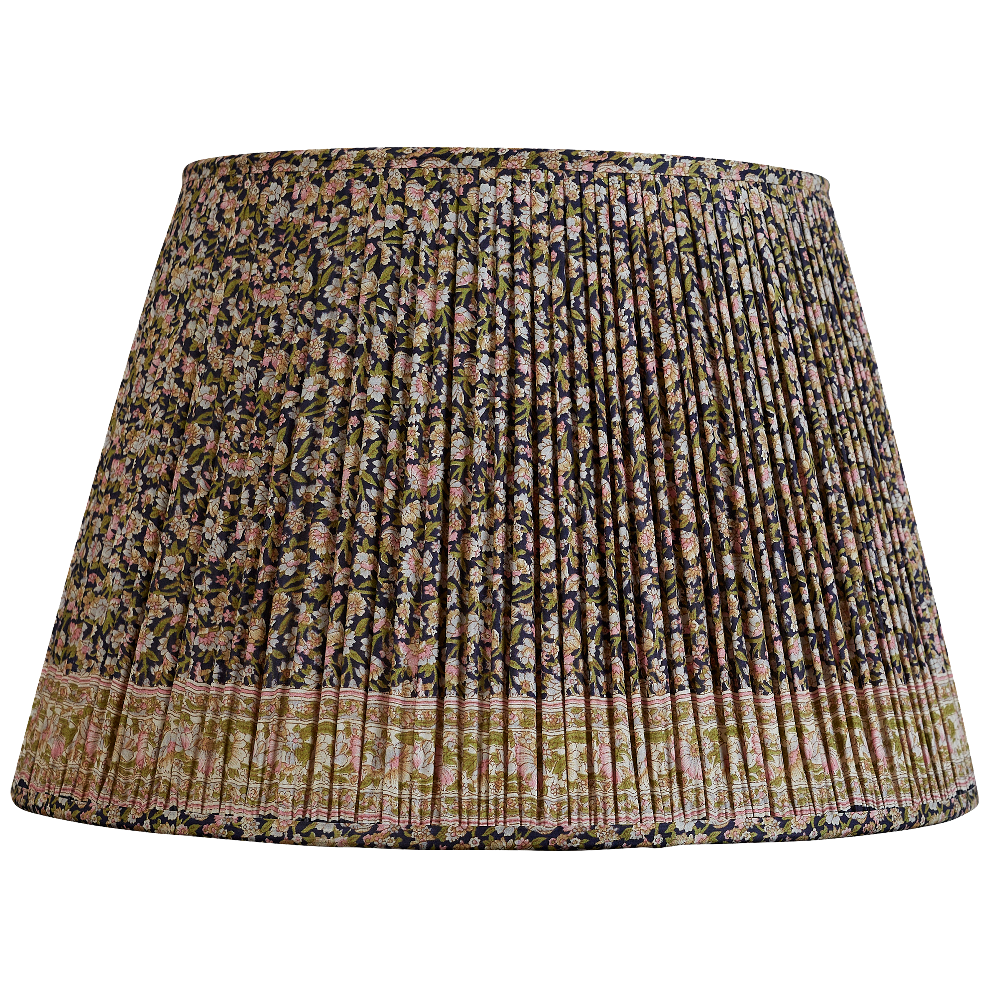 18 Inch Pink and green silk sari lampshade on dark blue ground with border