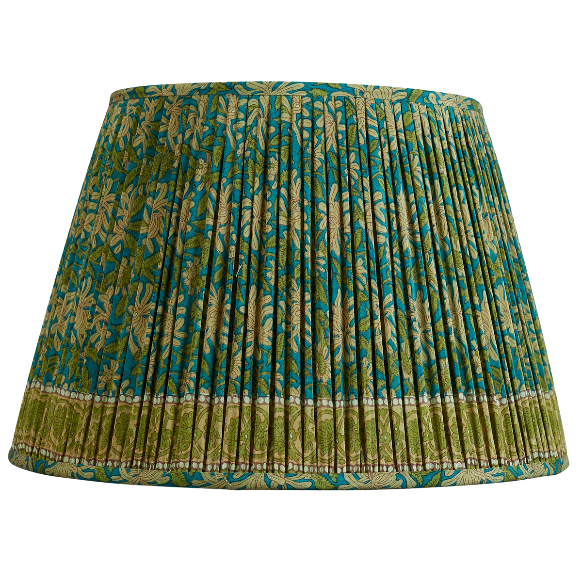 18 Inch Bottle green floral design silk sari lampshade with border
