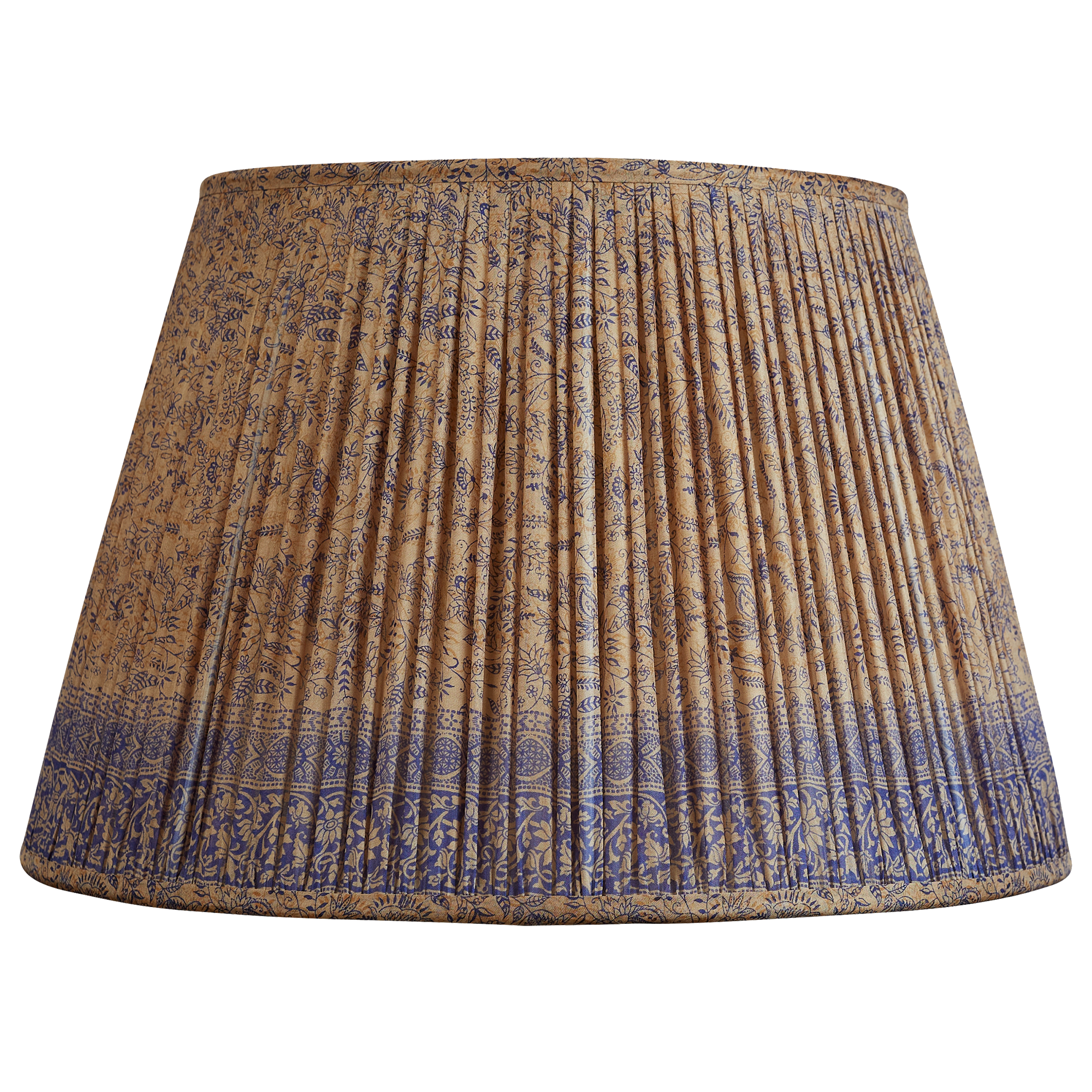 18 Inch Pale brown/gold floral design silk sari lampshade with border
