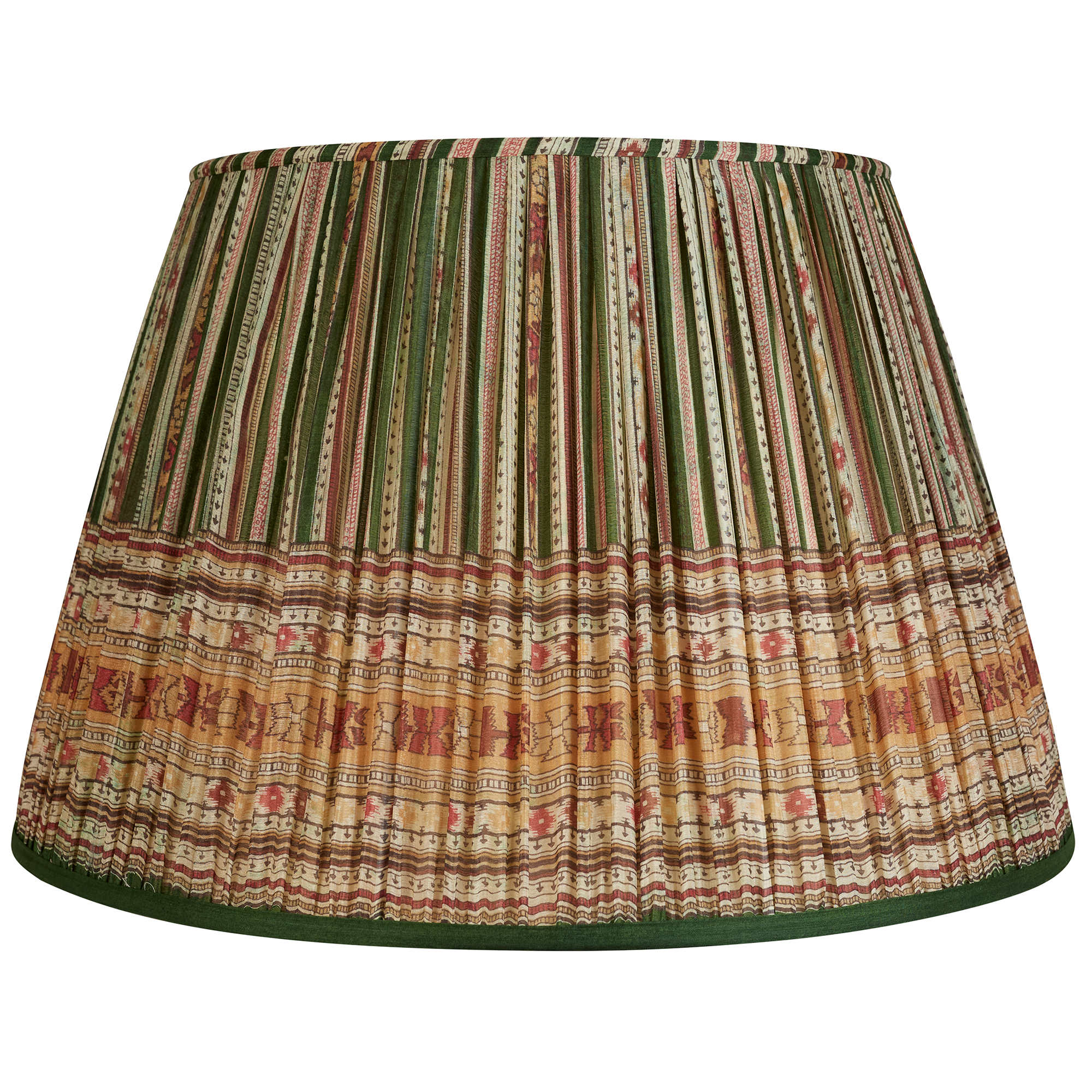 20 Inch - 51cm Green/burgundy floral stripe design silk sari lampshade