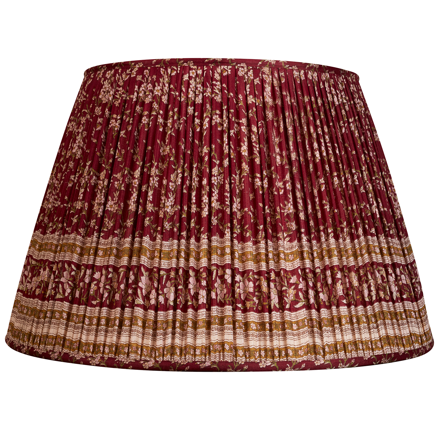 20 Inch - 51cm Burgundy green/cream l floral design silk sari lampshade with border