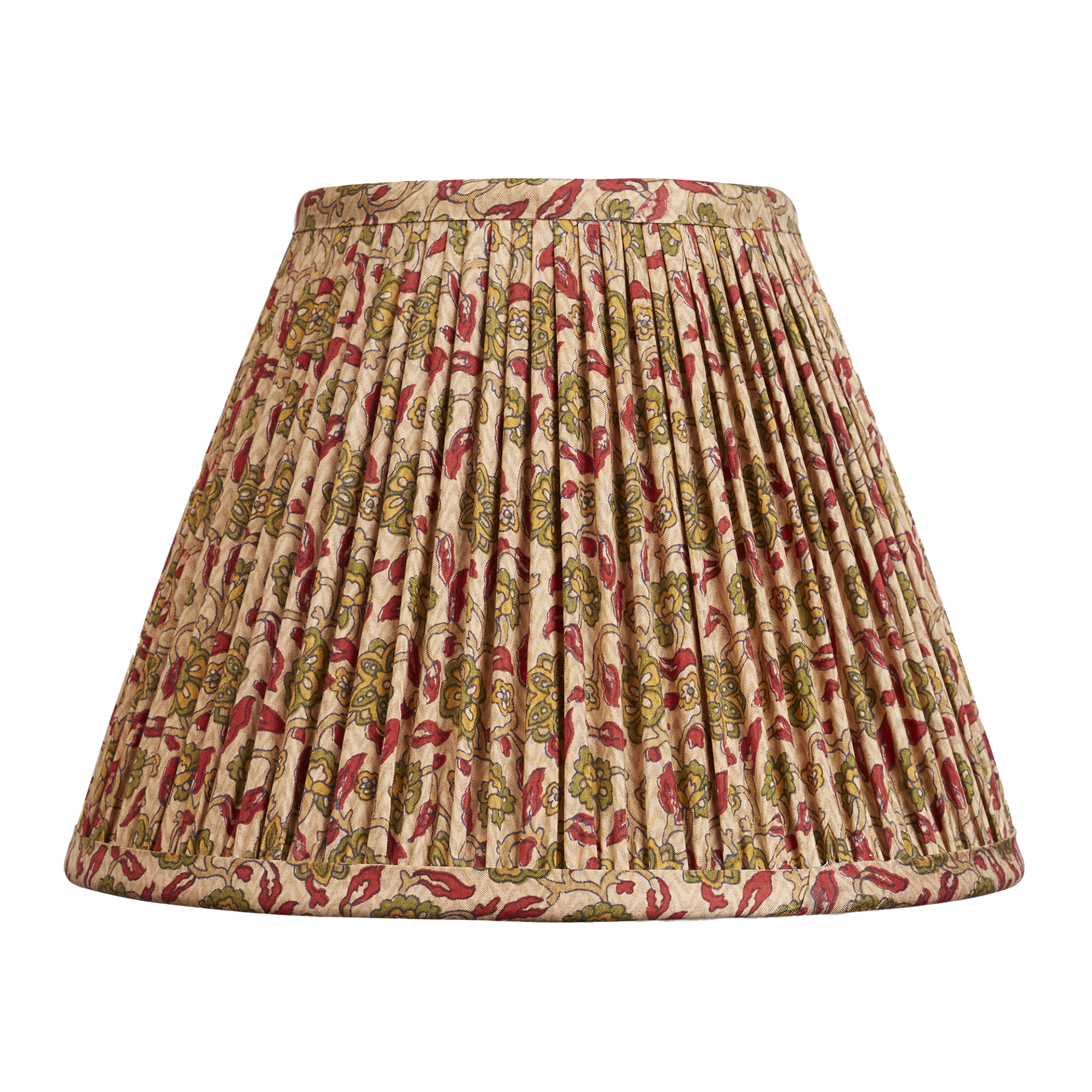 8 inch - 20 cm Beige green and red floral design French drum silk sari lampshade