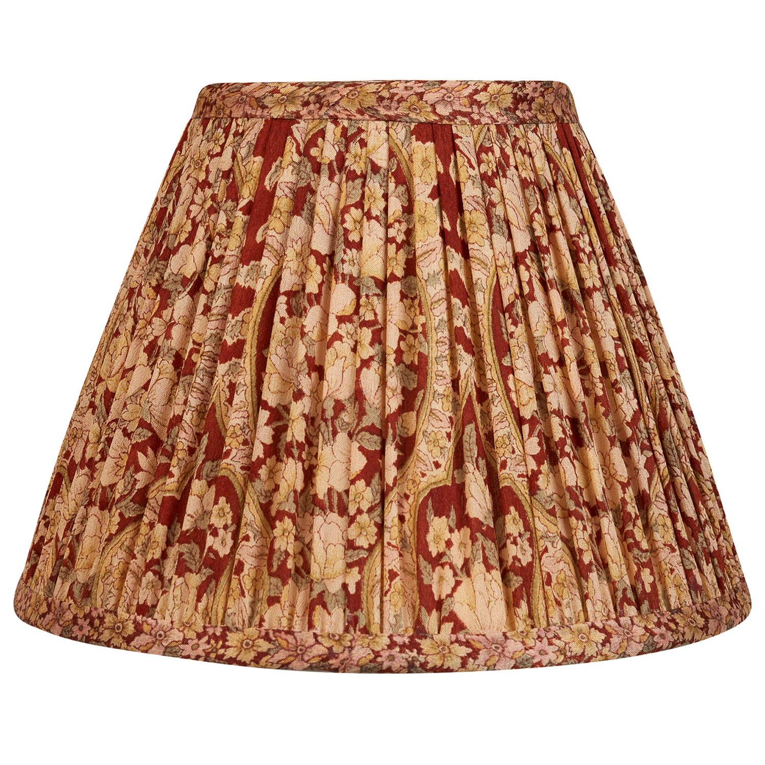 8 inch - 20 cm Green/pink floral design on chocolate ground French drum silk sari lampshade