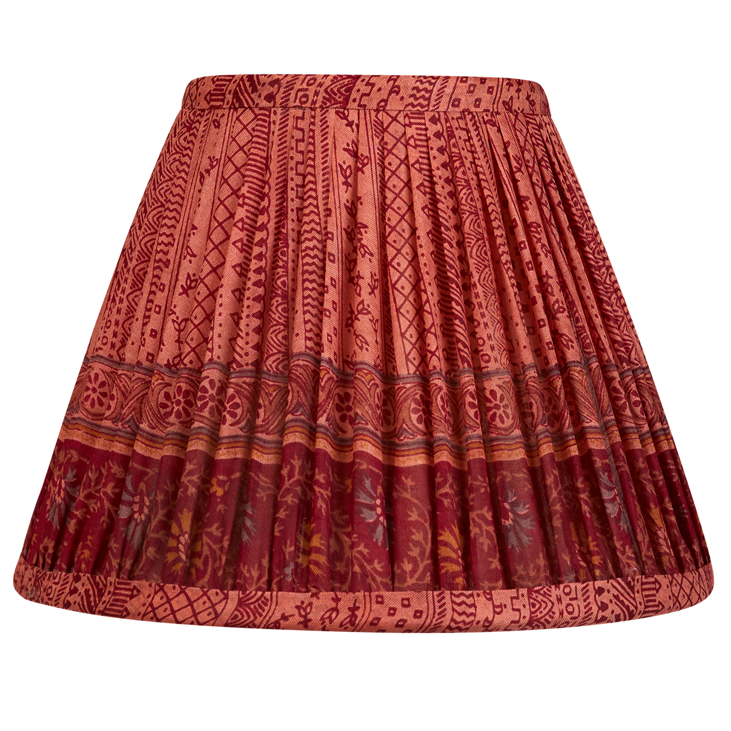 8 inch - 20 cm Pink and bordeaux stripe French drum silk sari lampshade with border