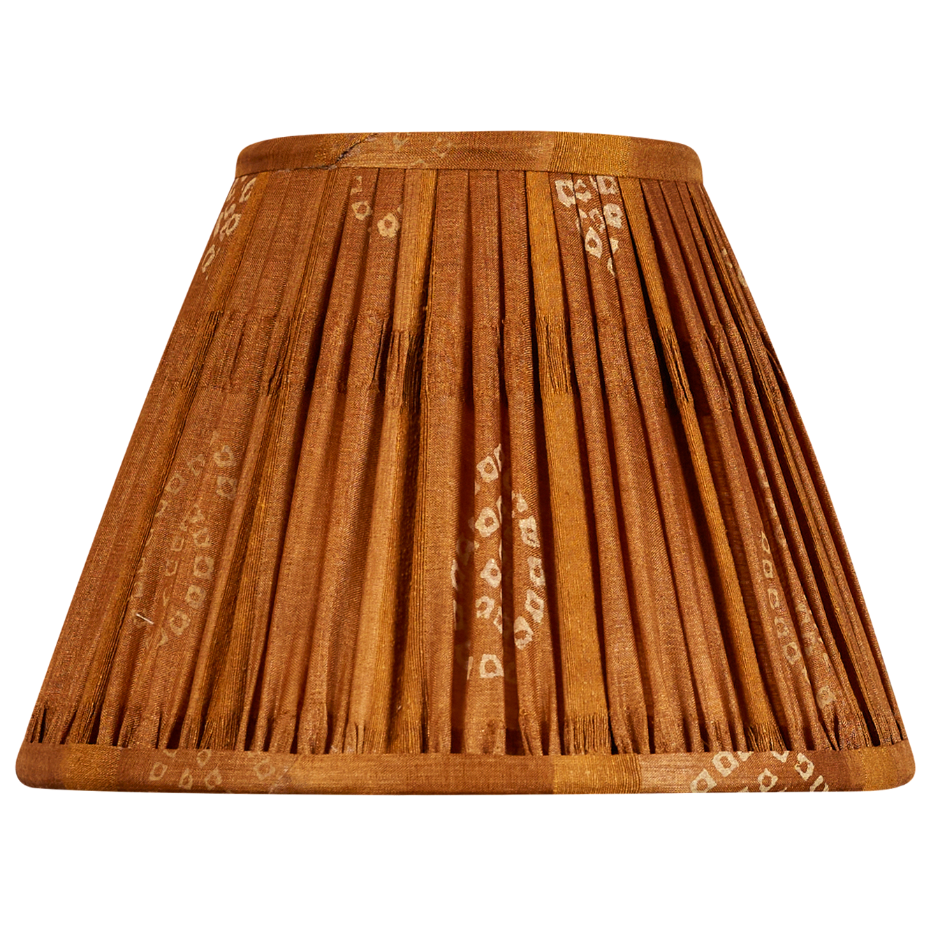 8 inch Tobacco and tan Bandhani design French drum silk sari lampshade