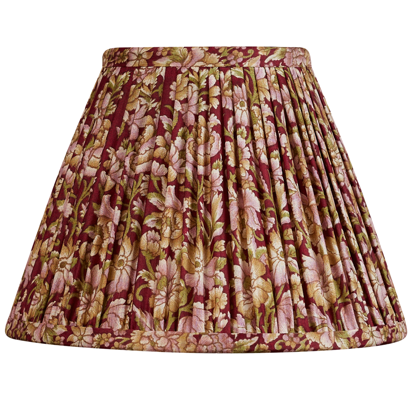 8 inch French drum bordeaux and pink/green floral design silk sari lampshade