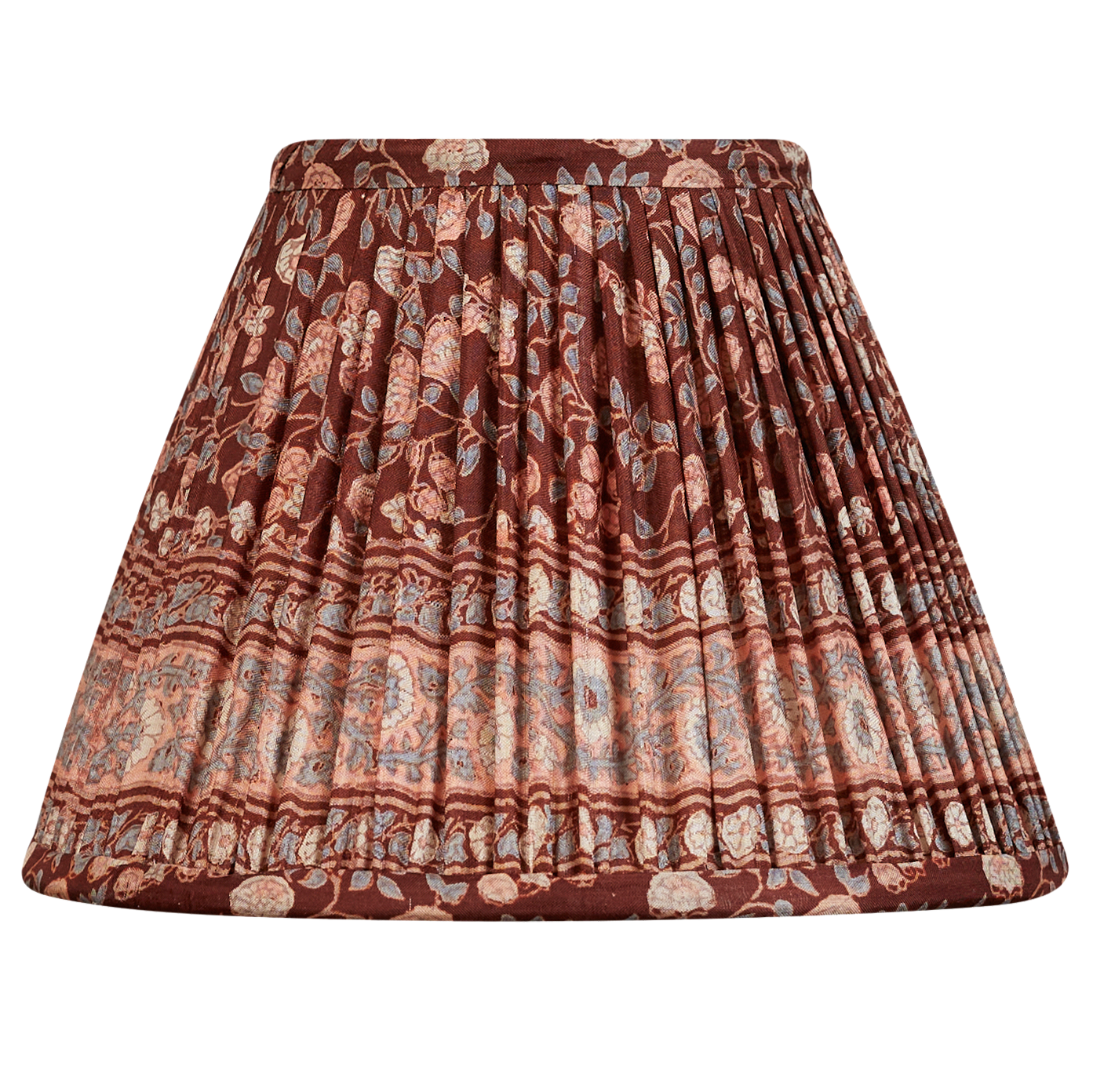 8 inch French drum burgundy and pink/blue floral design silk sari lampshade with border