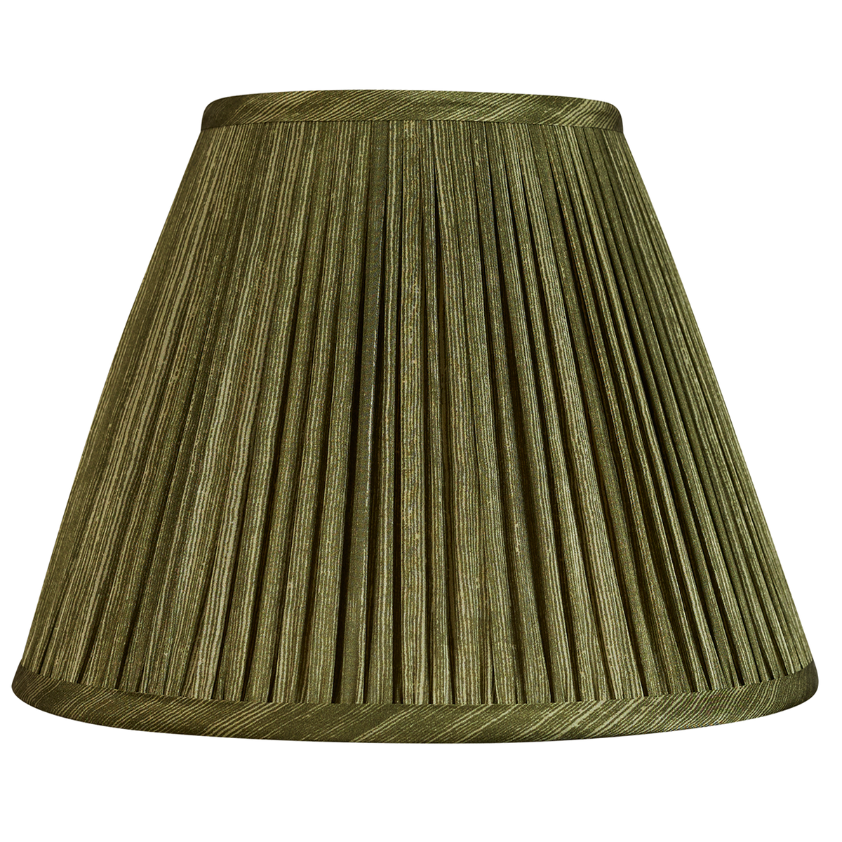 8 inch Olive green ripple pinstripe sari style gathered silk French drum lampshade
