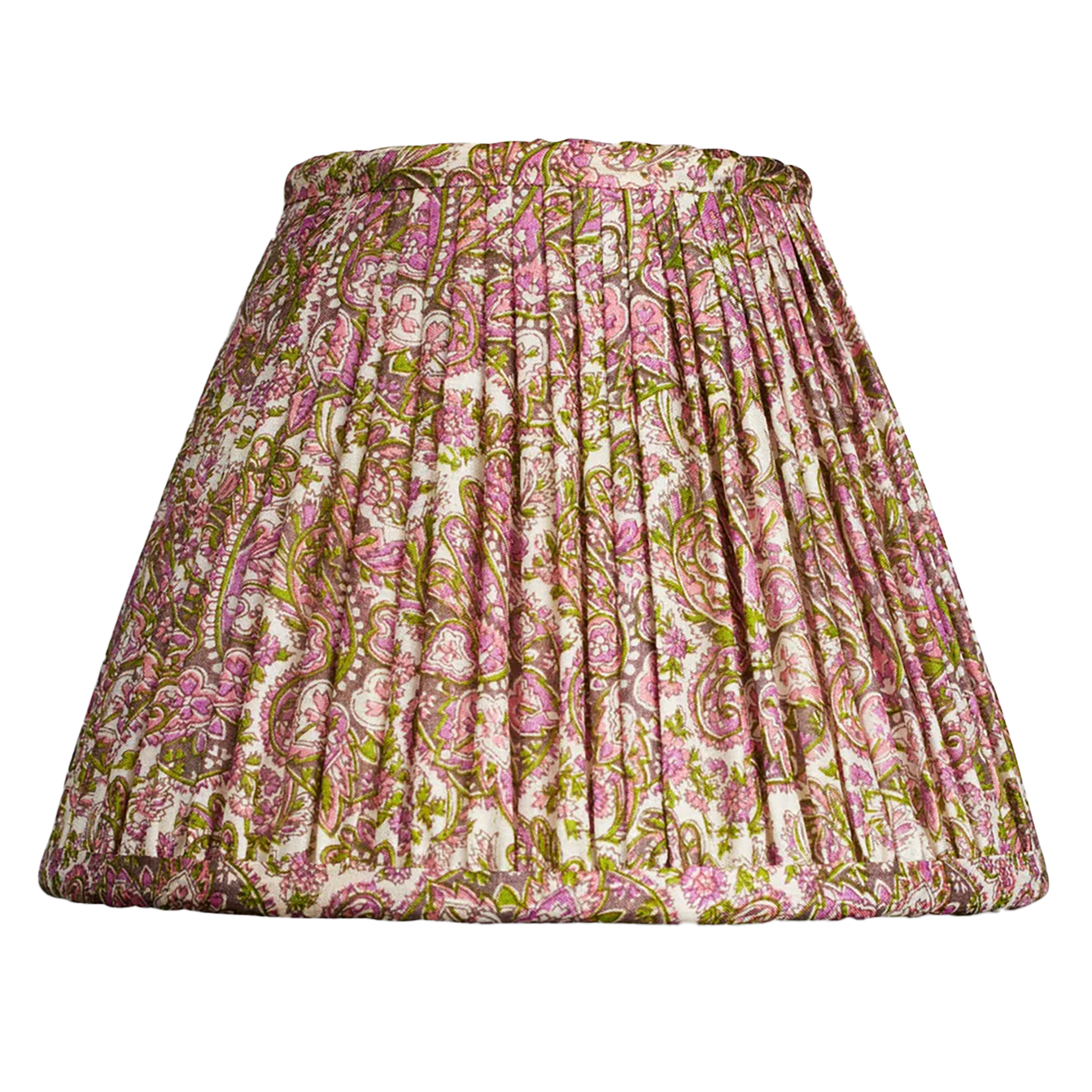 8 inch - 20 cm mauve burgundy and green floral print French drum silk sari lampshade