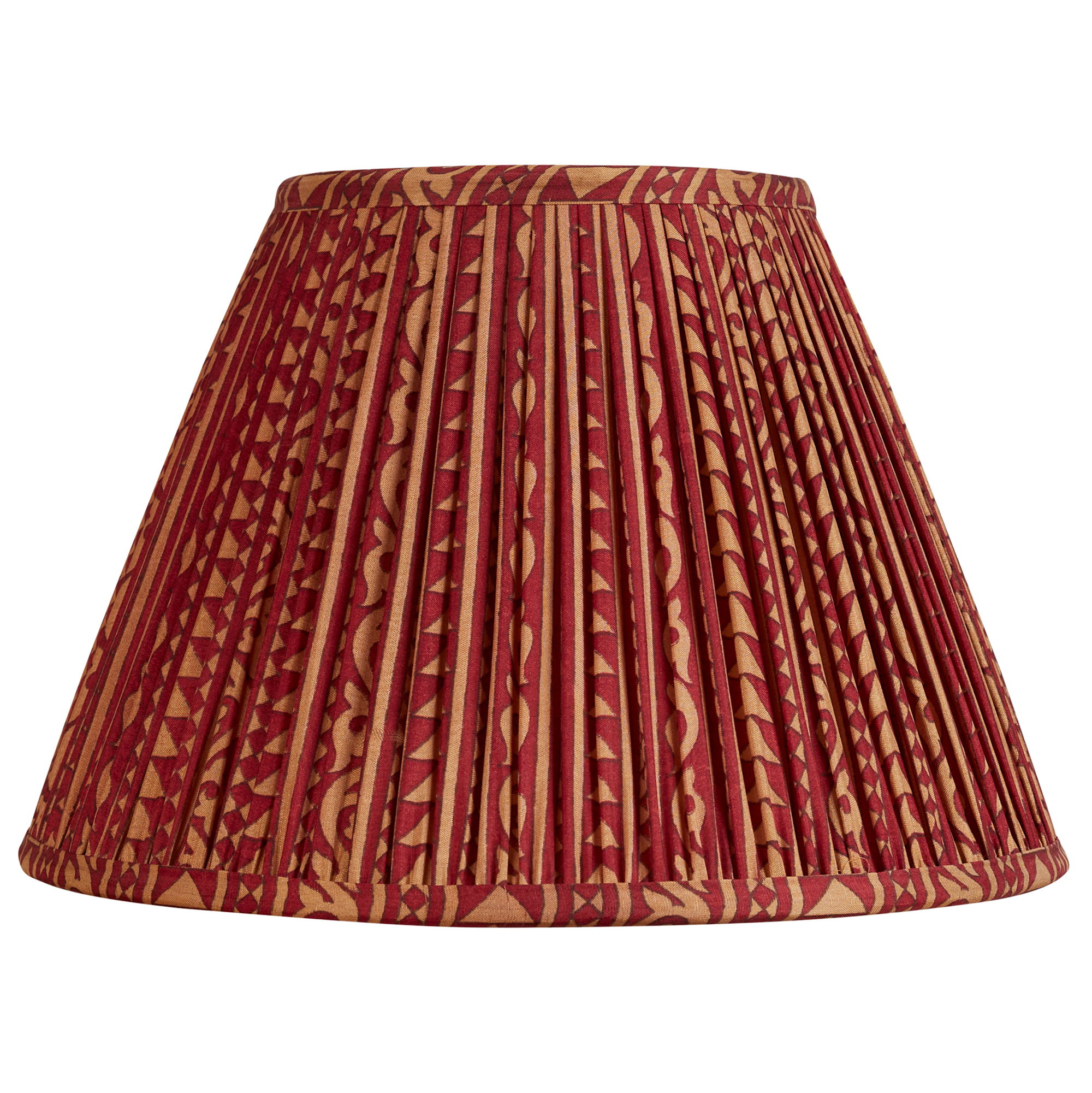 10 inch (26cms) Caramel and red geometric design French drum silk sari lampshade