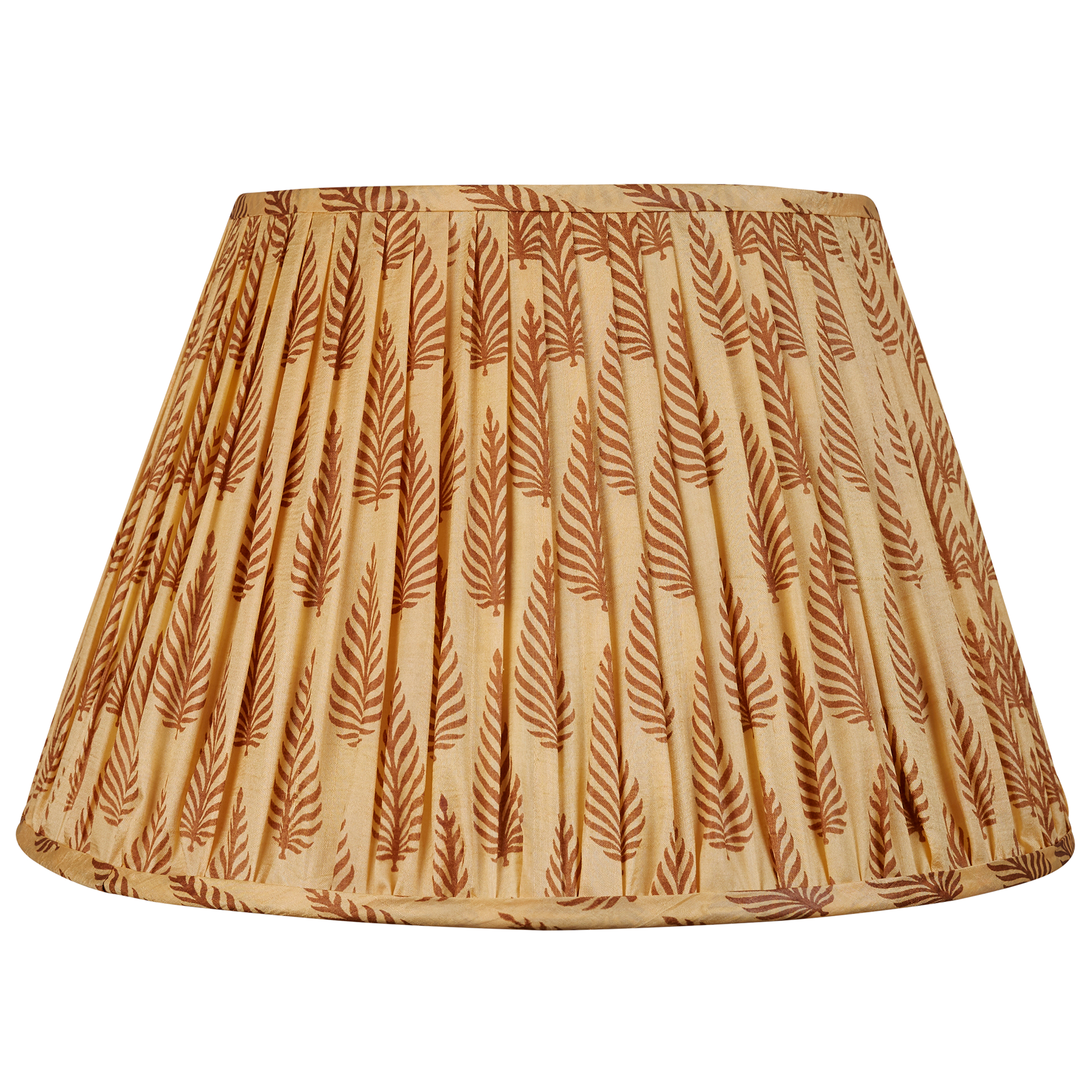 14 inch (36cm) Caramel and brown leaf design silk sari lampshade