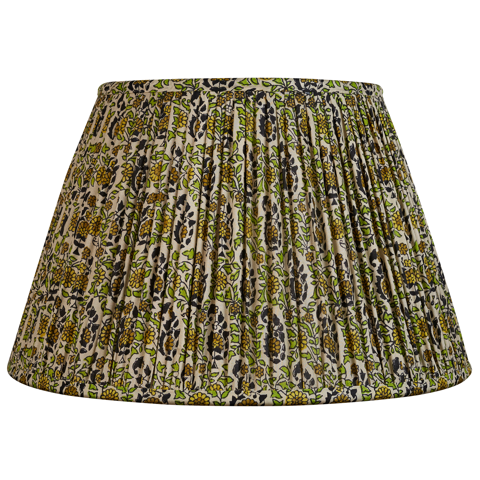 14 inch (36cm) Yellow and lime floral design silk sari lampshade