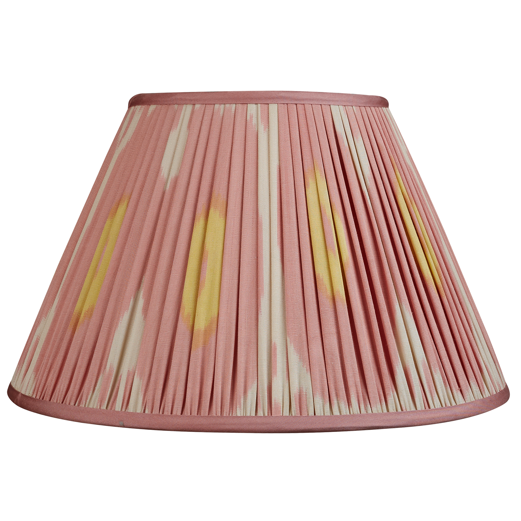 14 inch (36cm) Soft pink and yellow French drum silk and cotton ikat lampshade