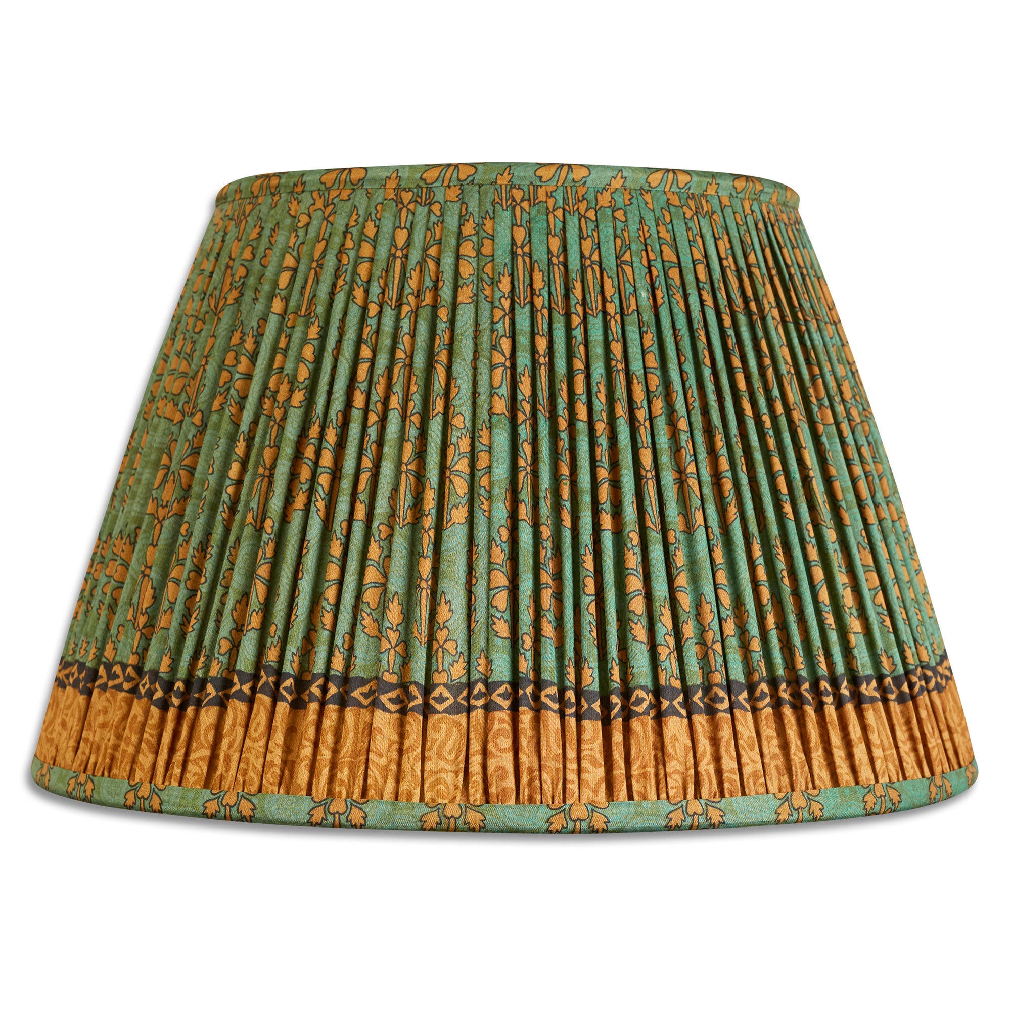 14 inch (36cm) Forest green and gold design silk sari lampshade