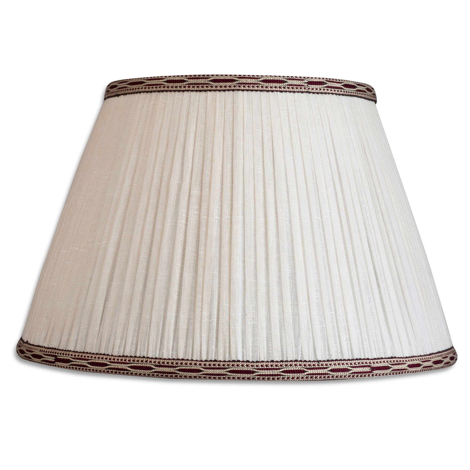 14 inch (36cm) Cream cotton lampshade with maroon hand embroidered trim