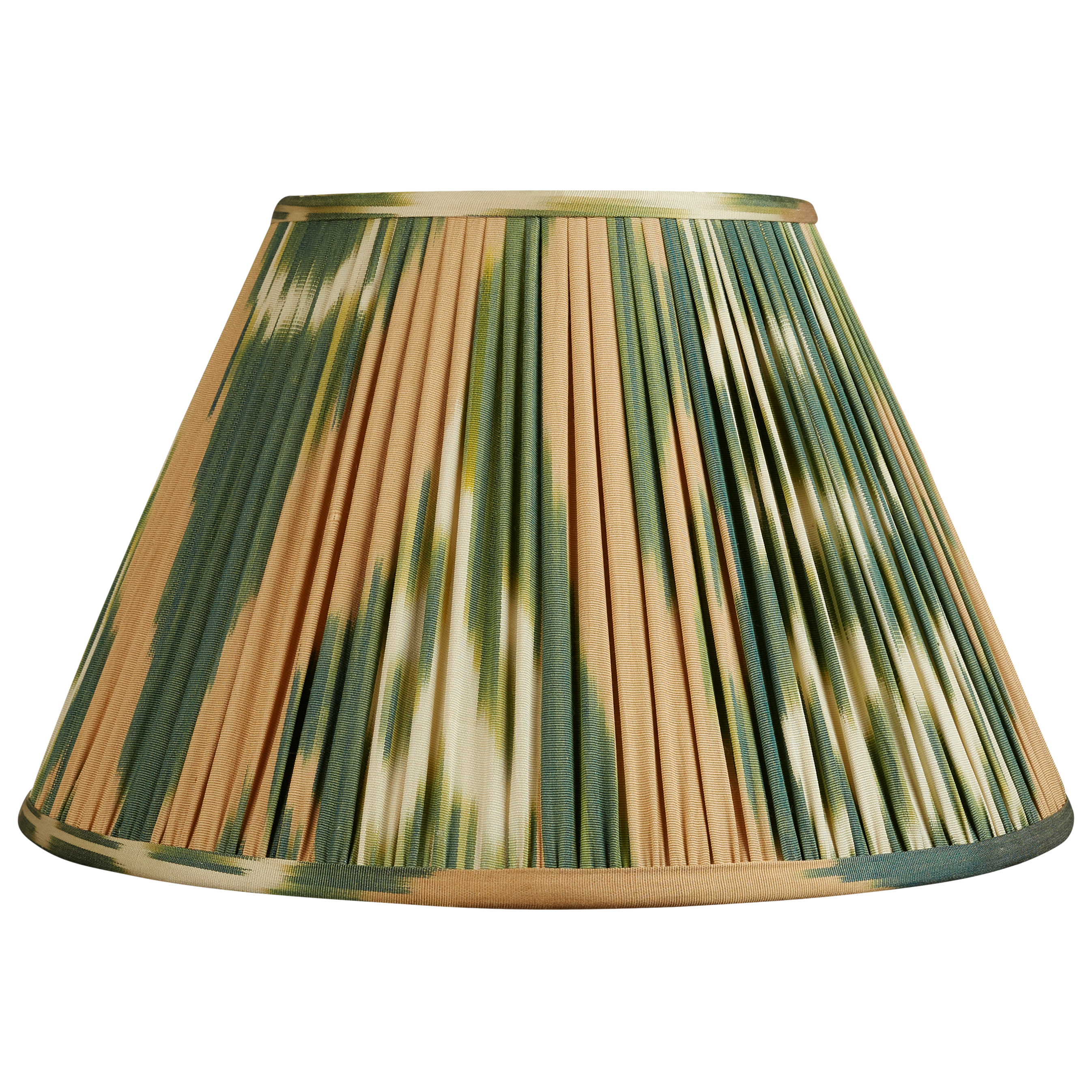 14 inch (36cm) Green and caramel French drum silk and cotton ikat lampshade