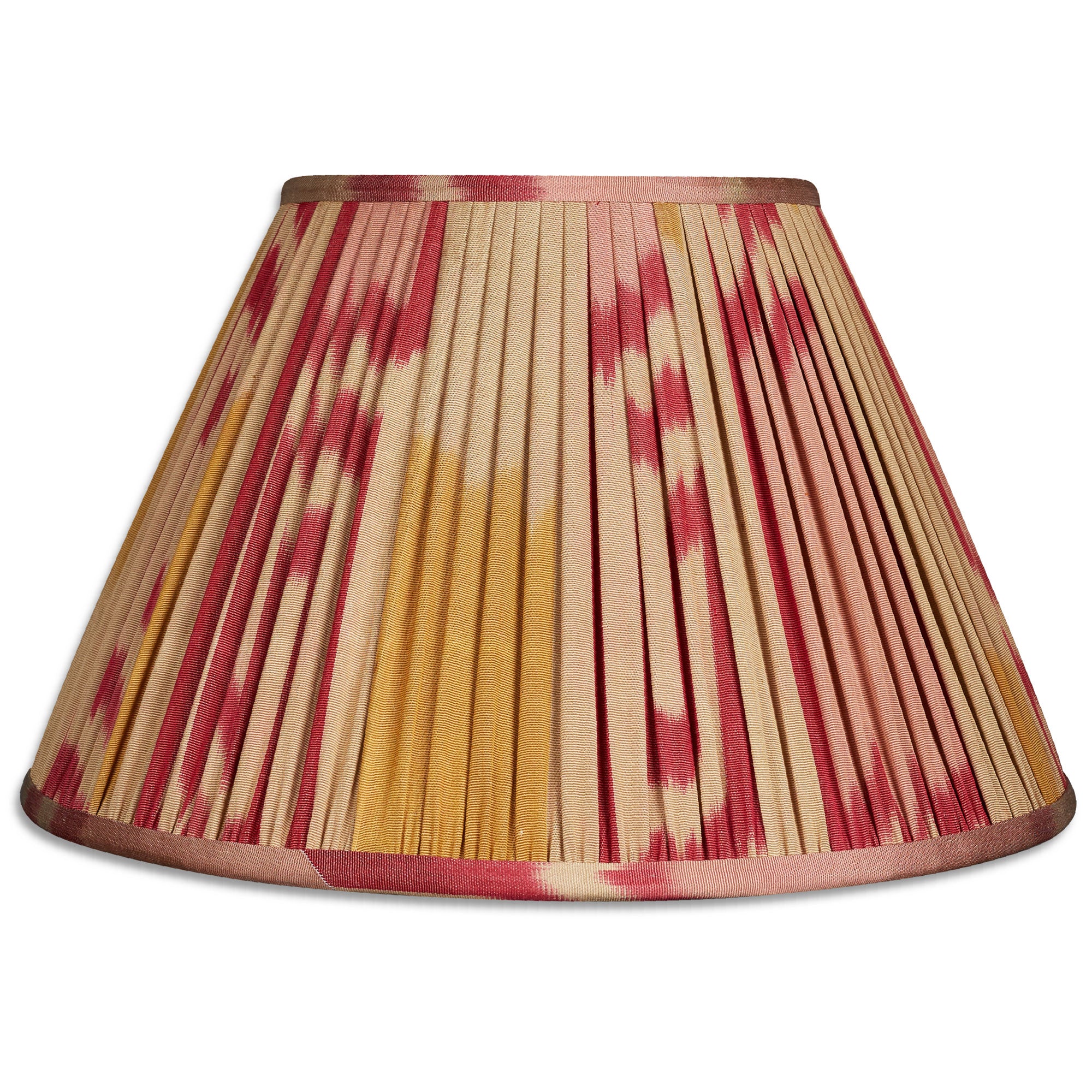 14 inch (36cm) Red, camel and yellow French drum silk and cotton ikat lampshade