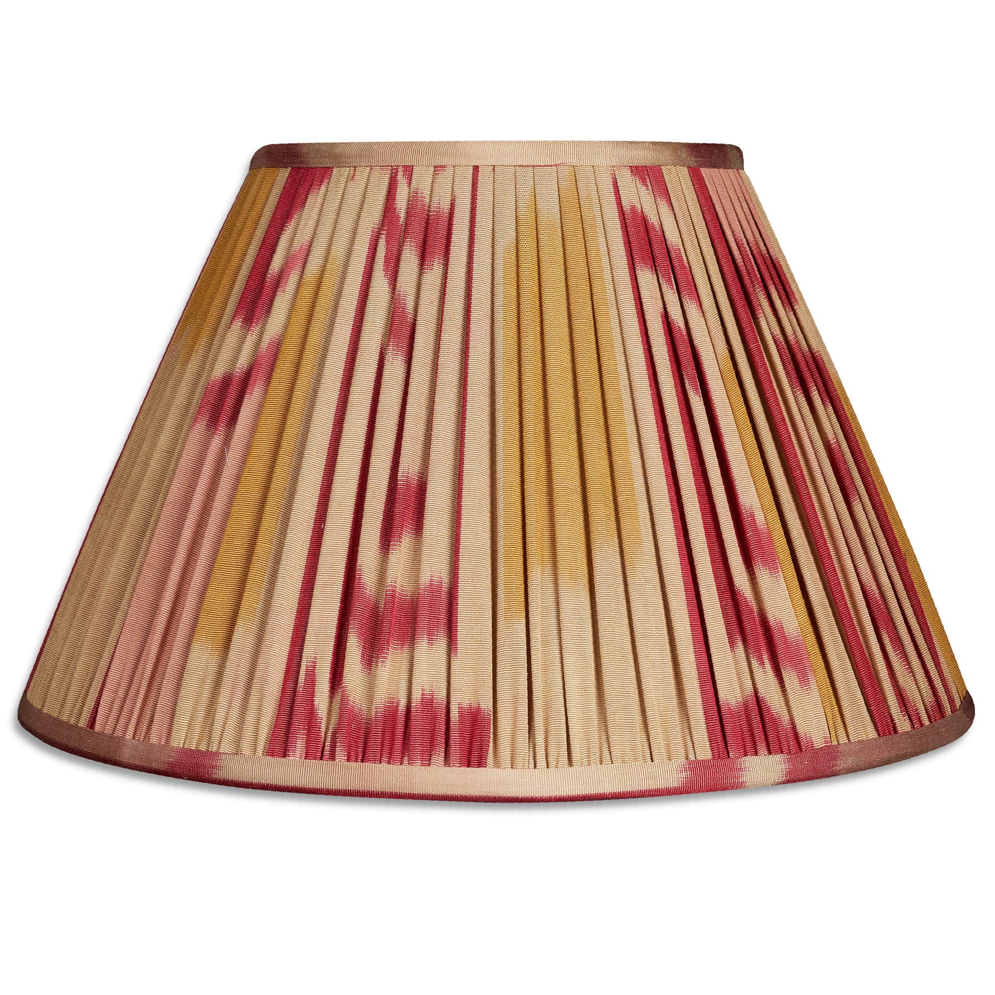 14 inch (36cm) Red, camel and yellow French drum silk and cotton ikat lampshade