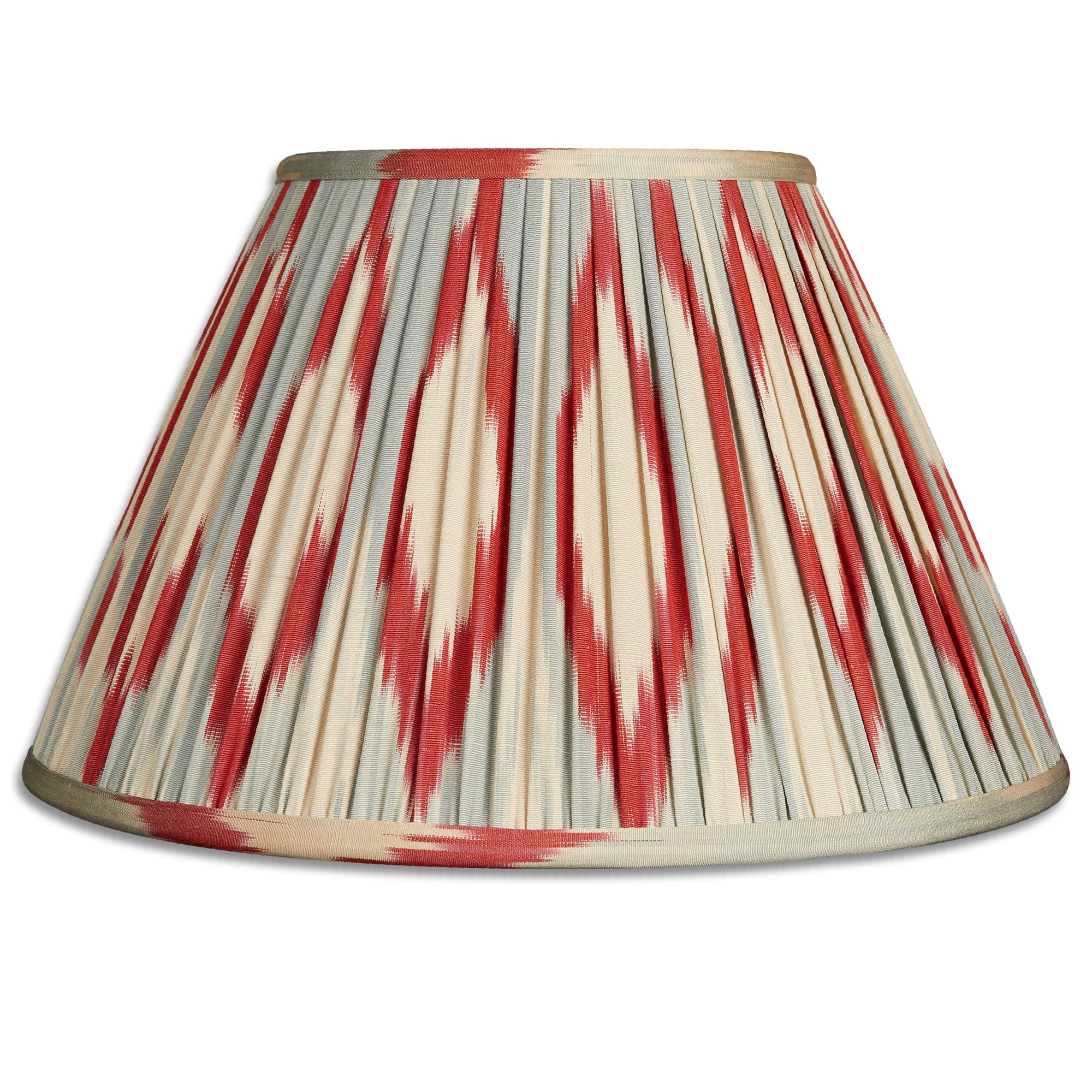 14 inch (36cm) Aerial blue and red French drum silk and cotton ikat lampshade