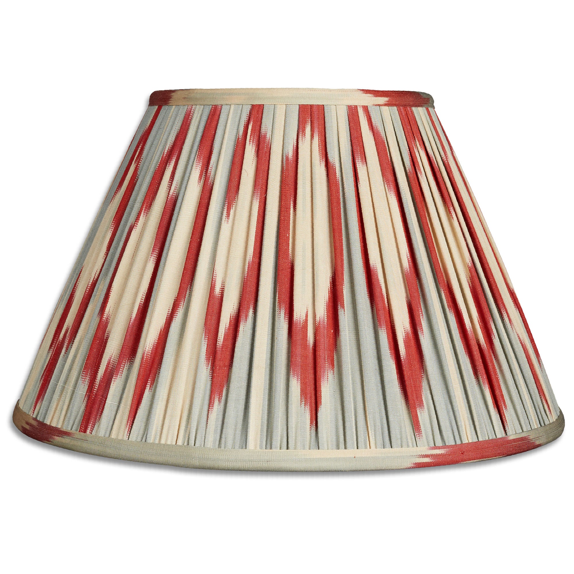 14 inch (36cm) Aerial blue and red French drum silk and cotton ikat lampshade