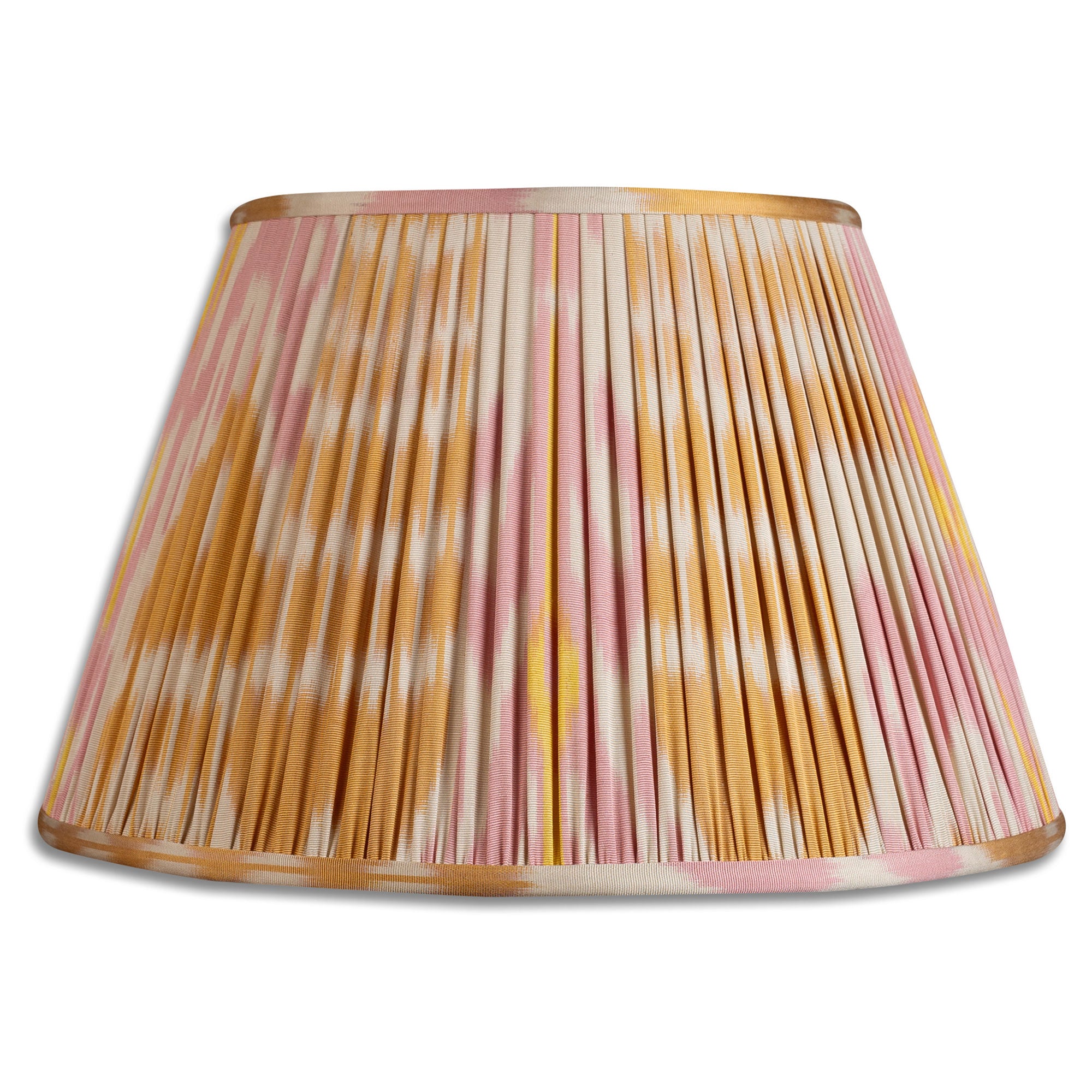 14 inch - 37cm Soft pink and yellow cotton and silk Ikat finial fitting lampshade