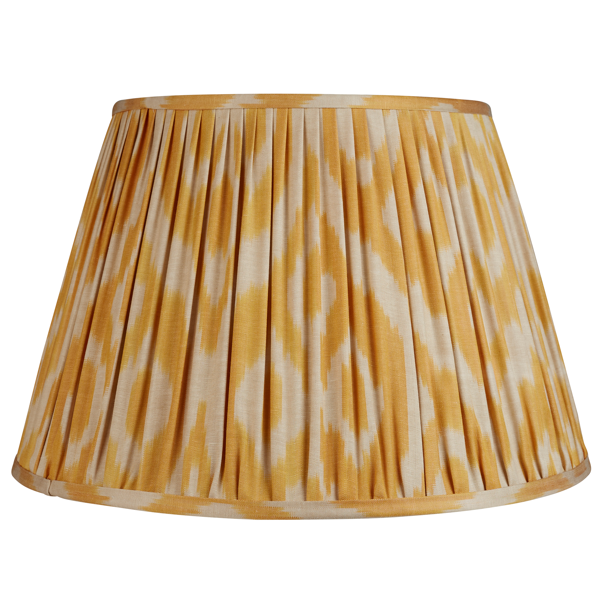 16 inch (41cm) Yellow ochre on khaki ground silk and cotton ikat lampshade