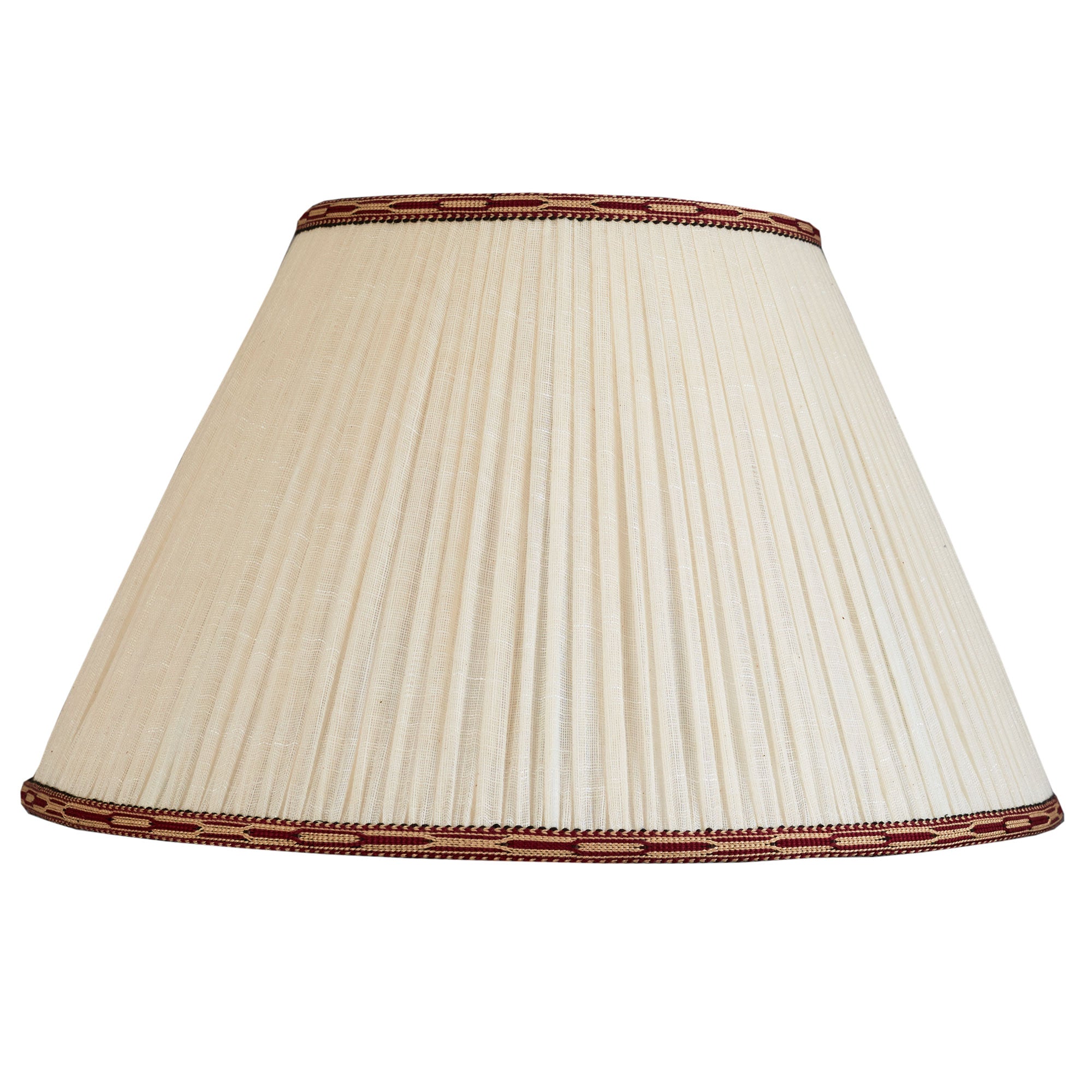 16 inch (41cm) Cream cotton French drum lampshade with dark red and white embroidered trim