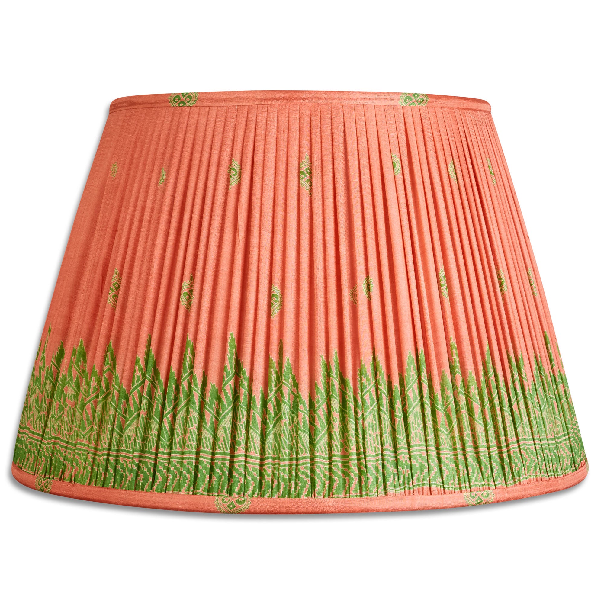 16 Inch (41cm) Pink with green border design silk sari lampshade