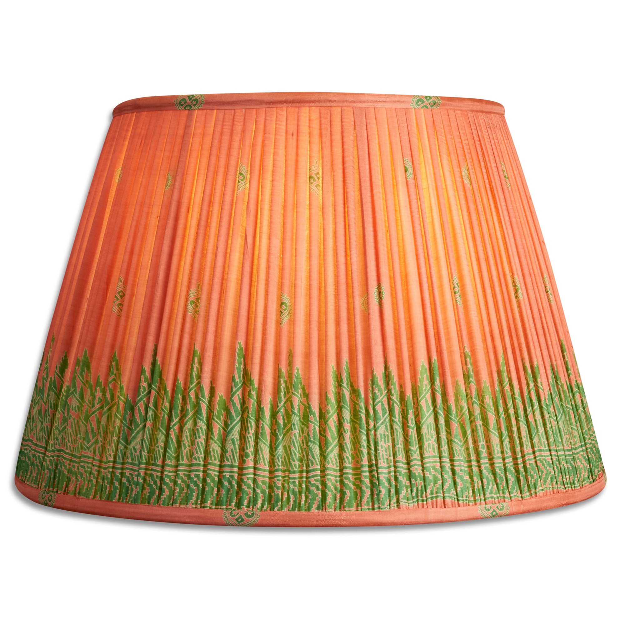 16 Inch (41cm) Pink with green border design silk sari lampshade