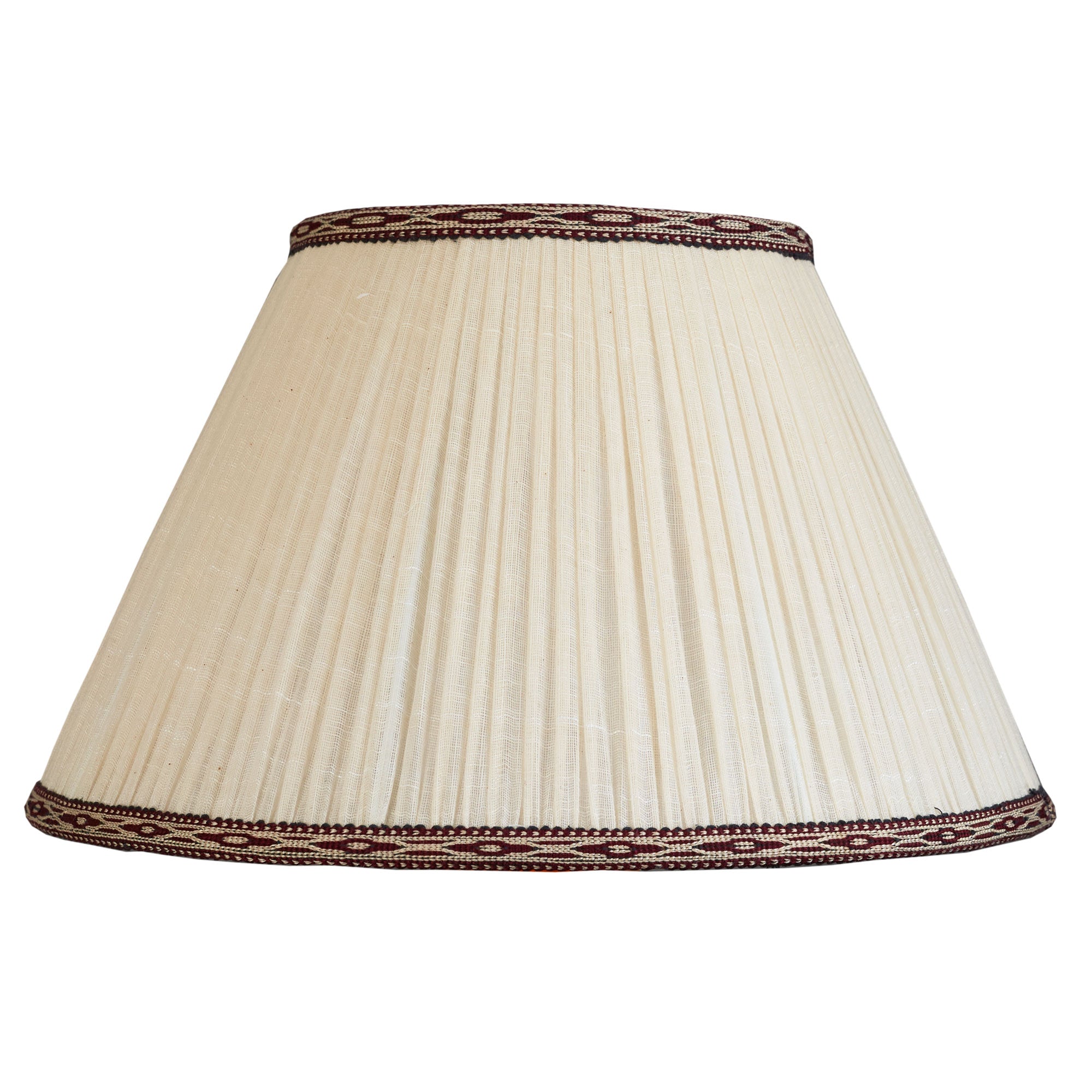 16 inch (41cm) Cream cotton French drum lampshade with dark red and white embroidered trim