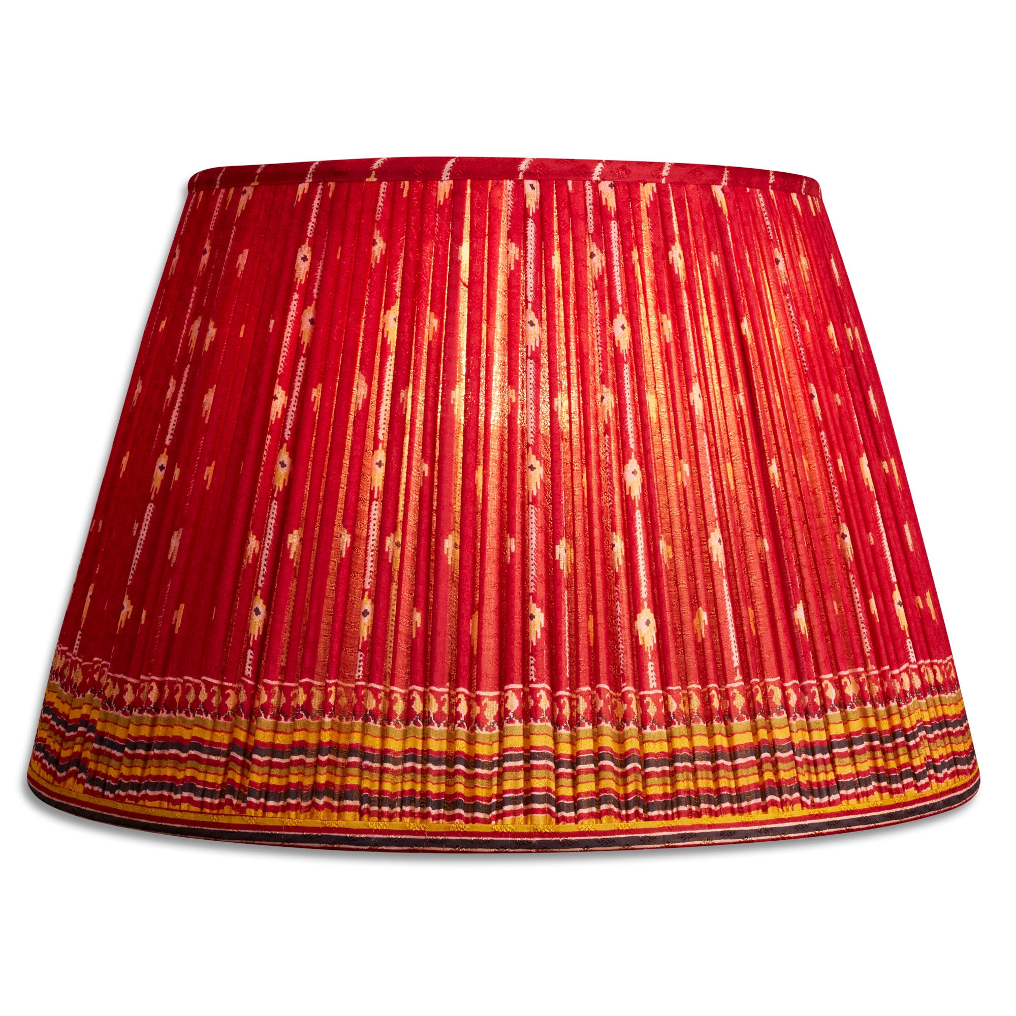 16 Inch (41cm) Red with a stripe border design silk sari lampshade