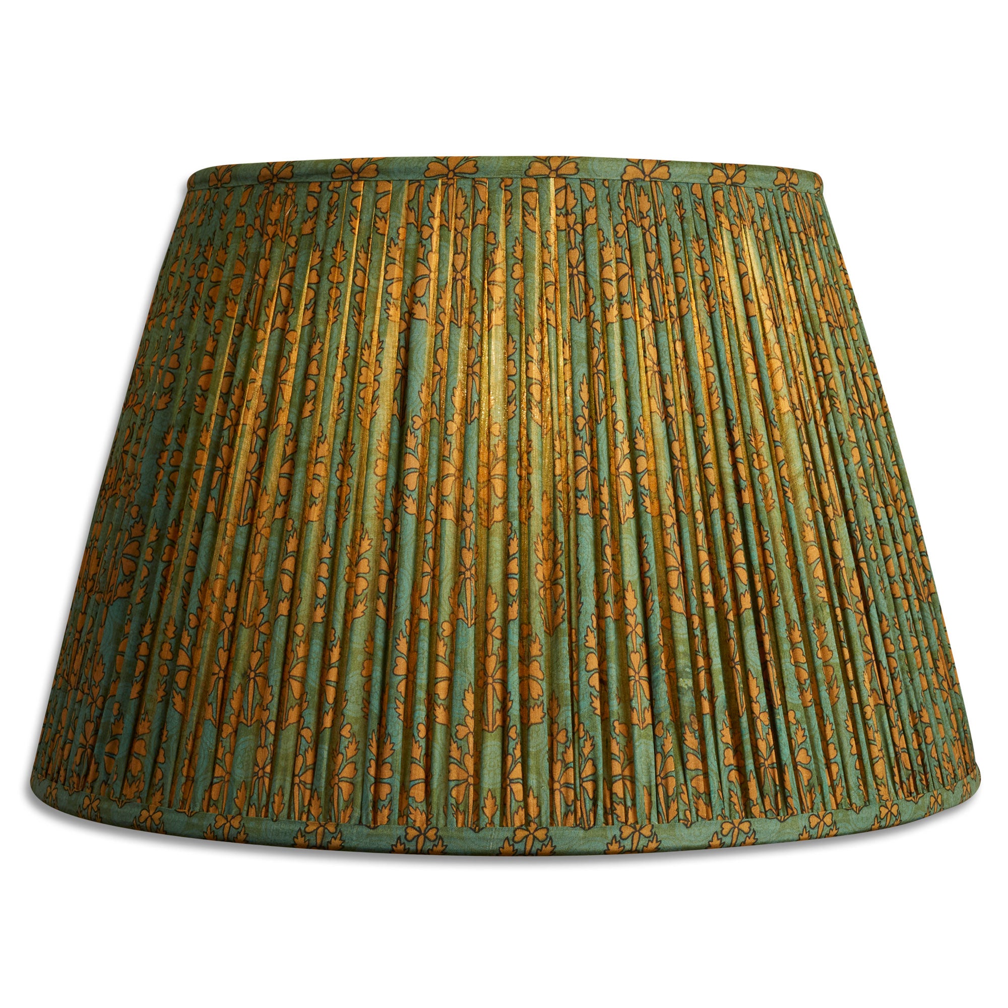 16 Inch (41cm) Forest green and gold silk sari lampshade