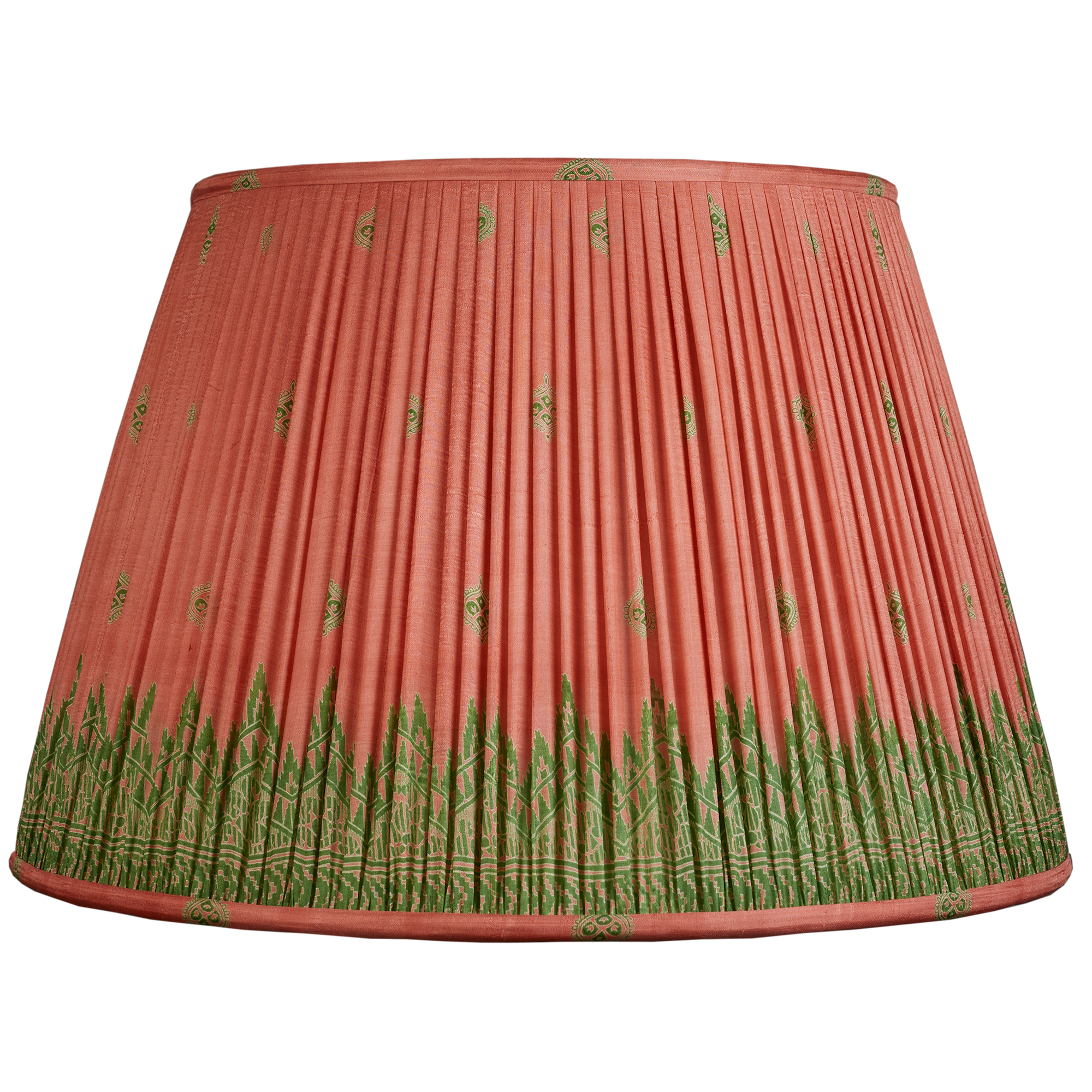 18 Inch - 46cm Pink with green border silk sari lampshade