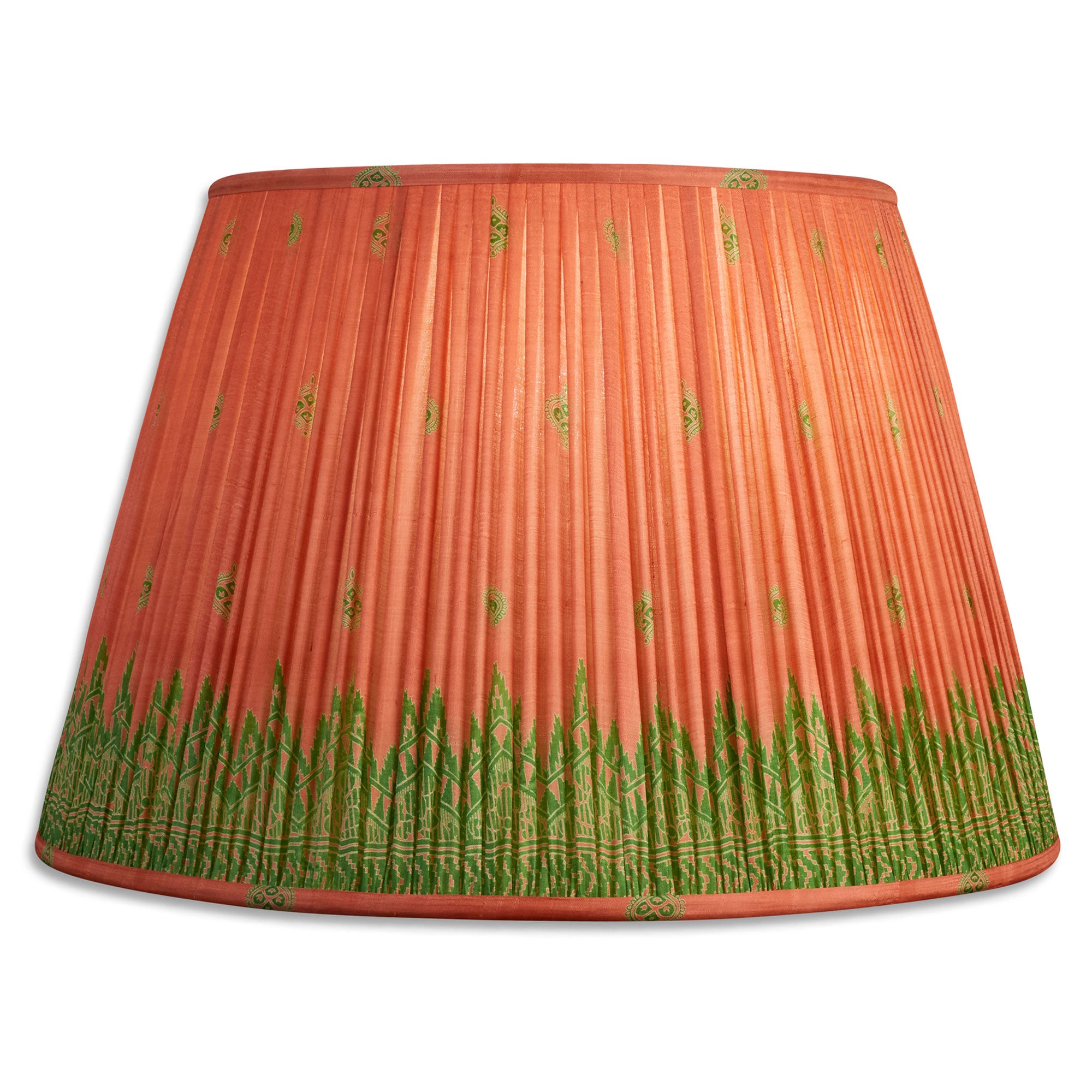 18 Inch - 46cm Pink with green border silk sari lampshade