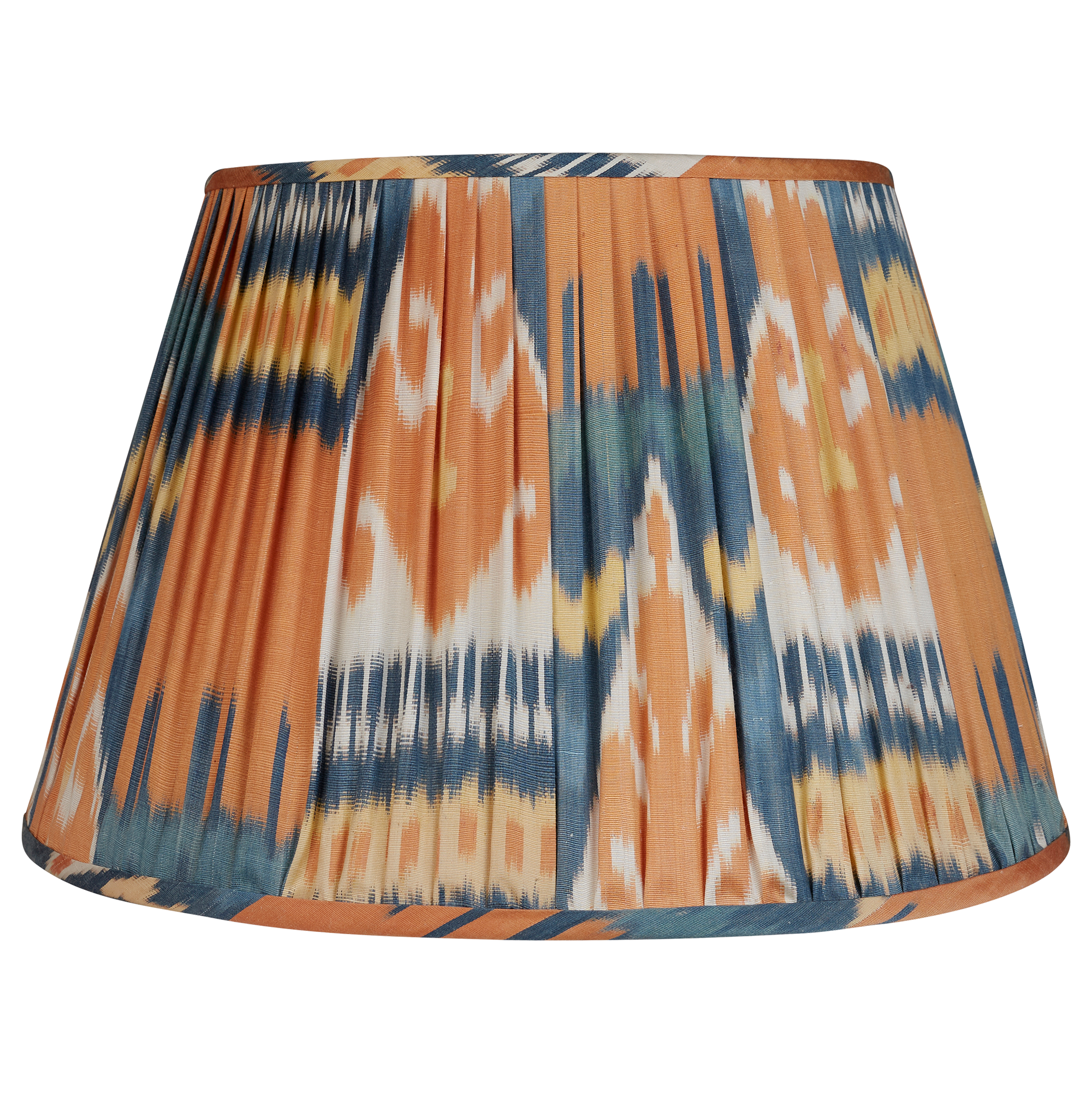 16 Inch (41cm) Orange, Blue and Yellow Cotton and Silk Ikat Lampshade