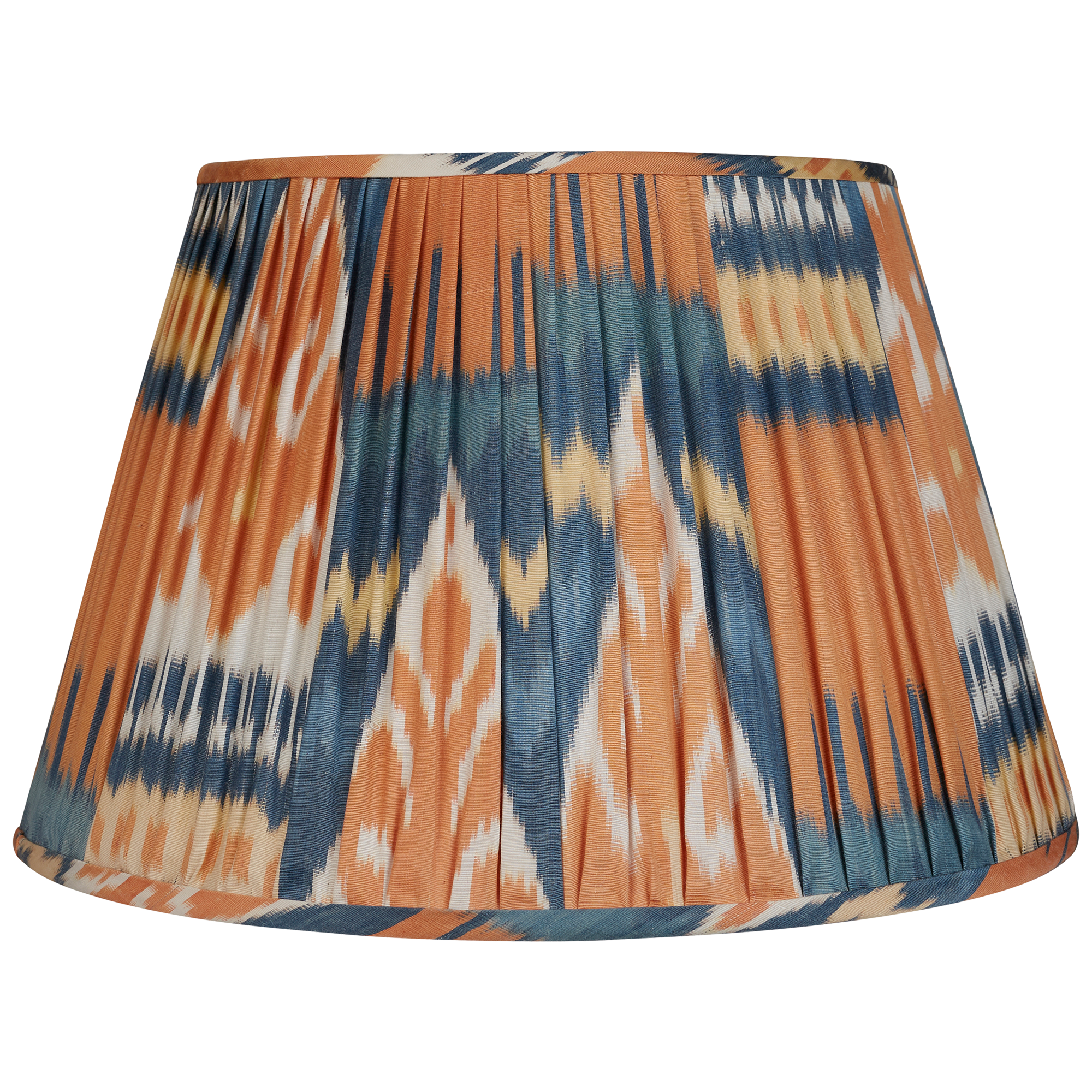 16 Inch (41cm) Orange, Blue and Yellow Cotton and Silk Ikat Lampshade