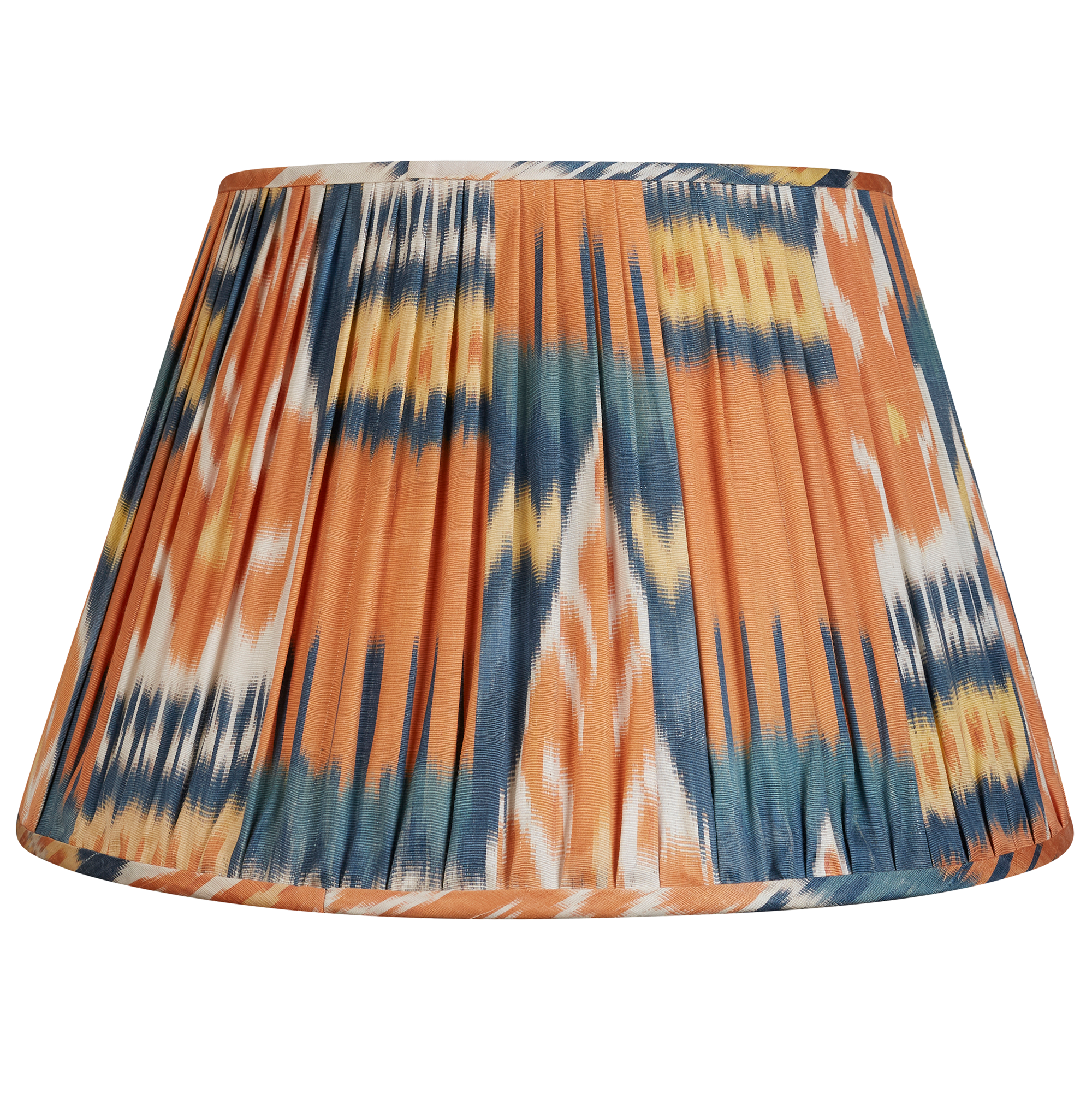 17 Inch (43cm) Orange, Blue and Yellow Cotton and Silk Ikat Lampshade