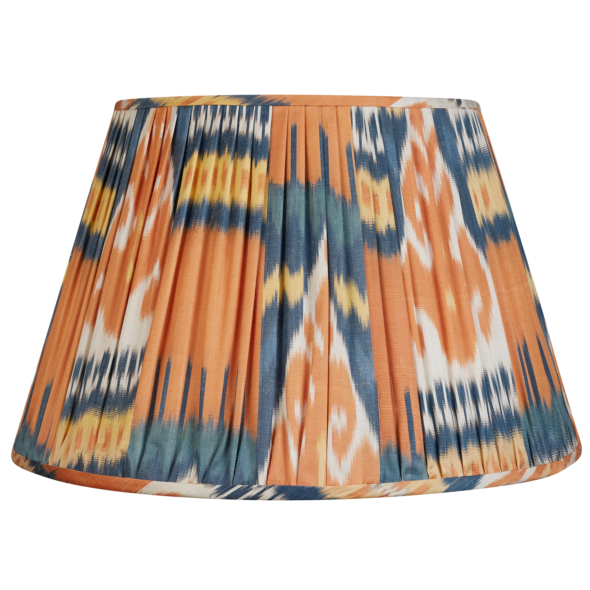 17 Inch (43cm) Orange, Blue and Yellow Cotton and Silk Ikat Lampshade